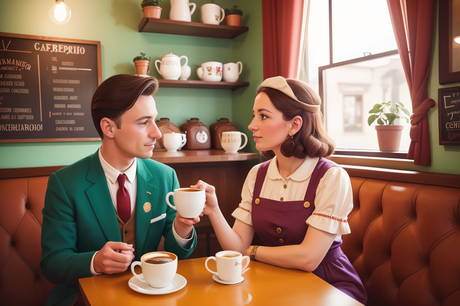 Year: 2019
Country: Hungary
Description: In a charming Budapest café, an upper-middle-class couple enjoys an afternoon coffee. Their vintage attire and quirky accessories perfectly match the café's colorful décor, creating a scene that seems straight out of a Wes Anderson film.