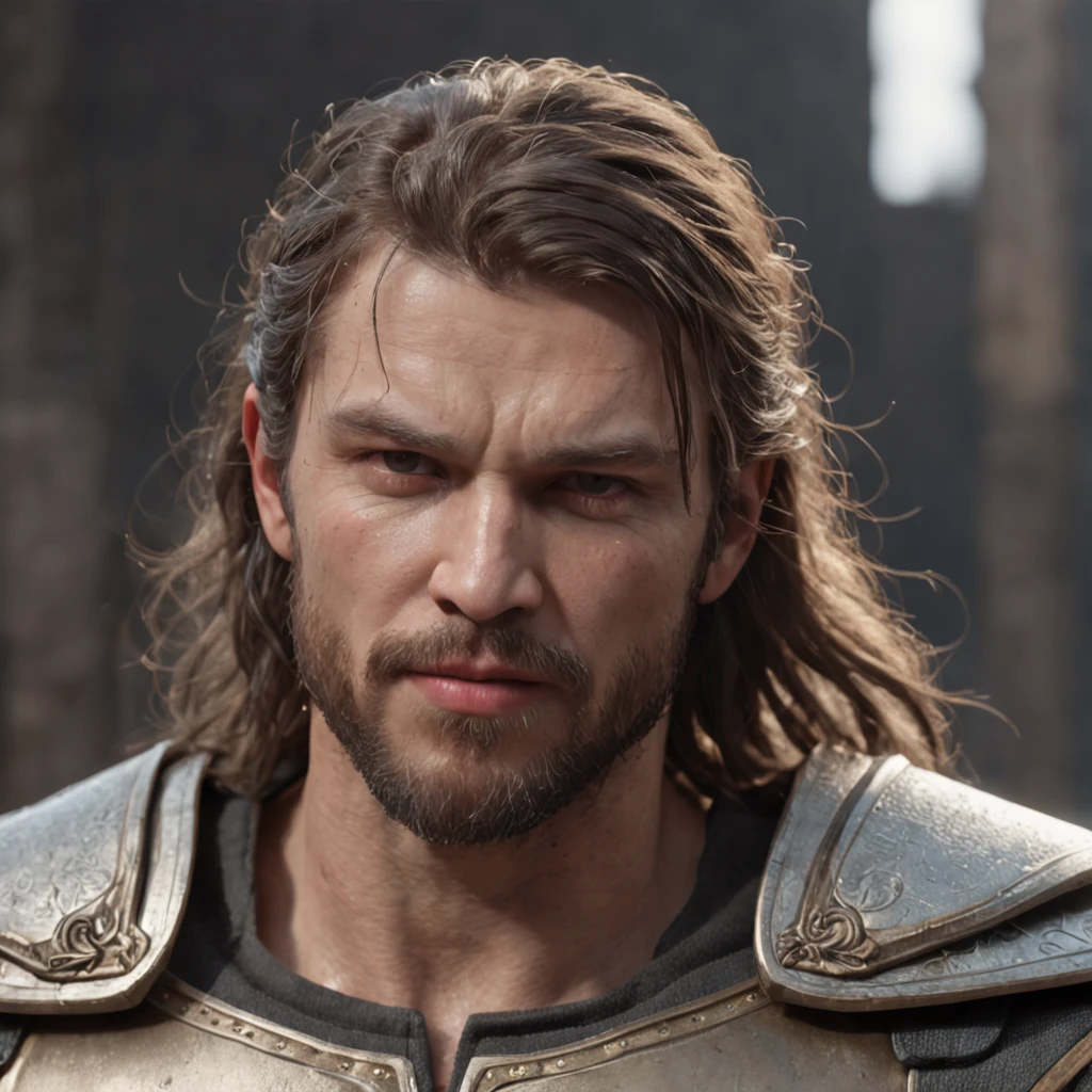 (professional 3d render:1.3) af (Realistic:1.3) most beautiful artwork photo in the world,Features soft and shiny male heroes,Thor Odinson,handsome men,smile,day light, film texture, delicate skin, bright picture,MEDIUM CLOSEUP(MCU) ((Epic hero fantasy muscle man rough wet hero angry looking long hair short beard and ferocious expression in dynamic pose, Fantastic location, Majestic cluttered environment)), Full body 8K unified rendering, action shot, skin pore, very dark lighting, heavyshading, Detailed, Detailed face, (vibrant, photograph realistic, Realistic, Dramatic, Dark, Sharp focus, 8K), (Old leather garments damaged by weathering:1.4),armor, (Intricate:1.4), decadent, (Highly detailed:1.4), Digital painting, rendering by octane, art stations, concept-art, smooth, Sharp focus, illustration, Art germ, (loish:0.23), wlop ilya kuvshinov, and greg rutkowski and alphonse mucha gracias, (Global illumination, Studio light, volumettic light), heavy rain, particles floating, lotr, fantasy, elf, full bodyesbian, ((Dark and ancient city background:1.3)),CGSesociety,art stations