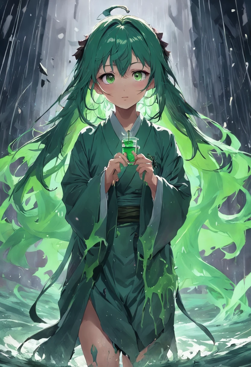 Haotian's clothes were tattered，The whole person seemed to have been soaked in mud，But he looked excited，Shouted："It's done！Finally refined！"Holding a small vial of green liquid in his hand。