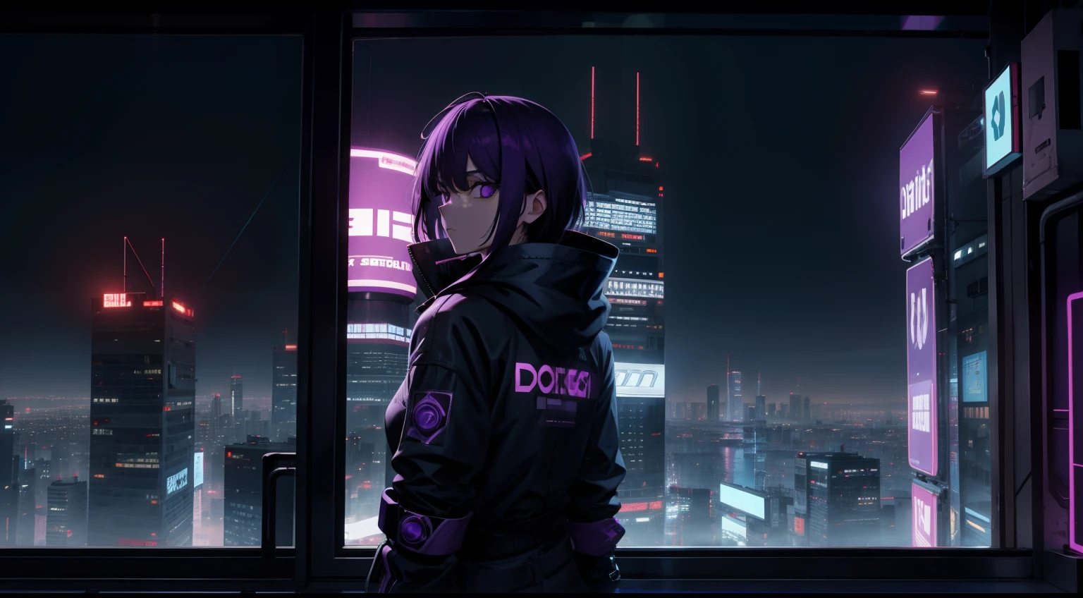 Papel de parede cidade cyberpunk roxo