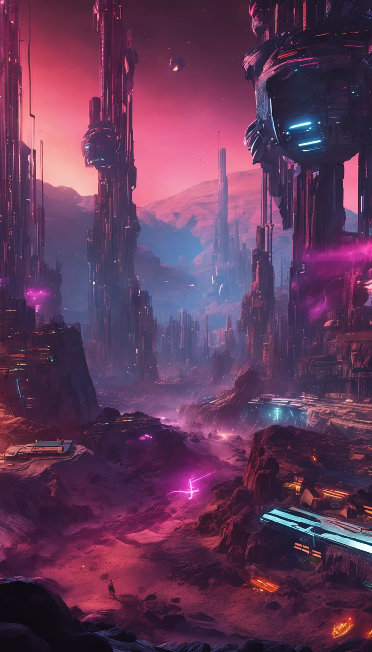 Cyberpunk landscape of Pluto time