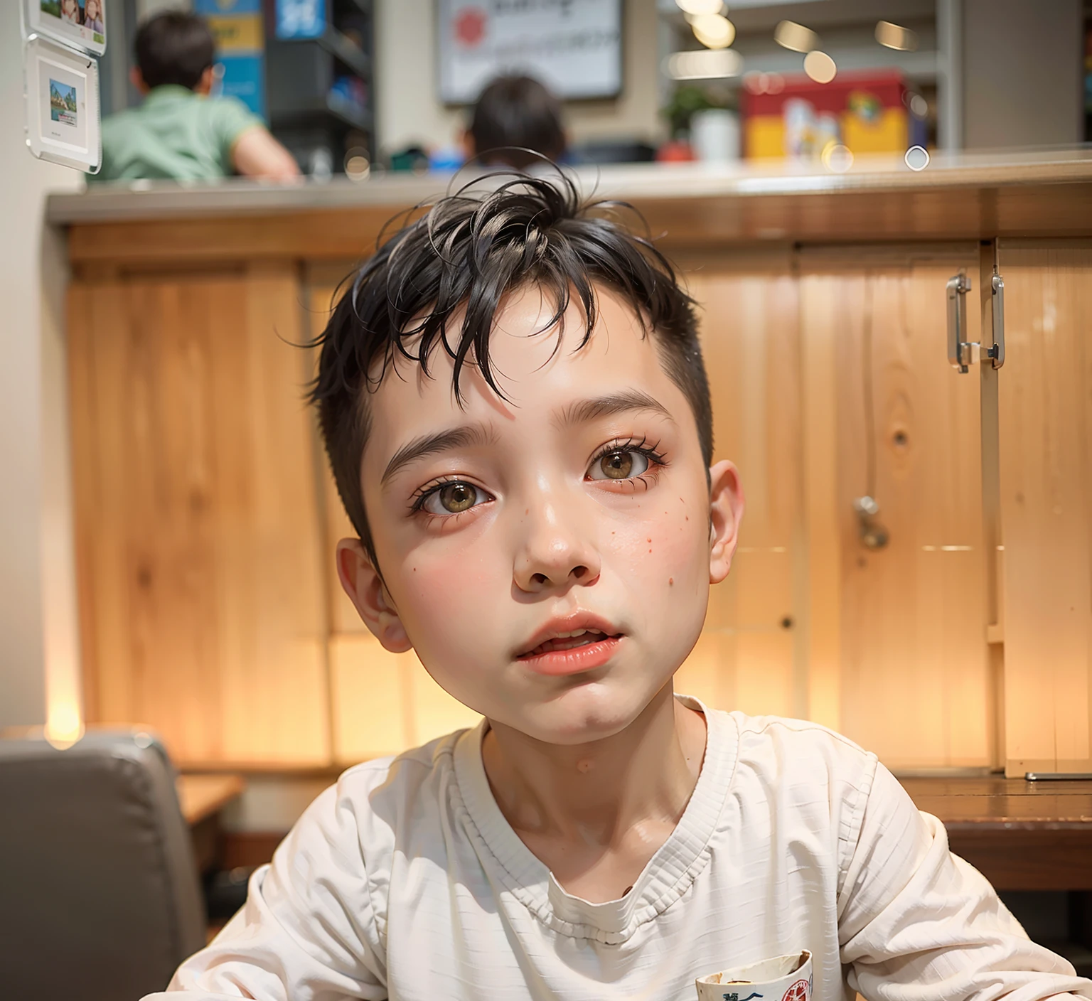 There was a boy sitting at the table,Carrying a plate of food, 2 years iled face of a asian boy, 4 year old, kiddyasts, yanjun cheng, boy has short black hair, young child, boy with neutral face, jaeyeon nam, Four years old, Young boy, t sony alpha 9, young cute wan asian face
