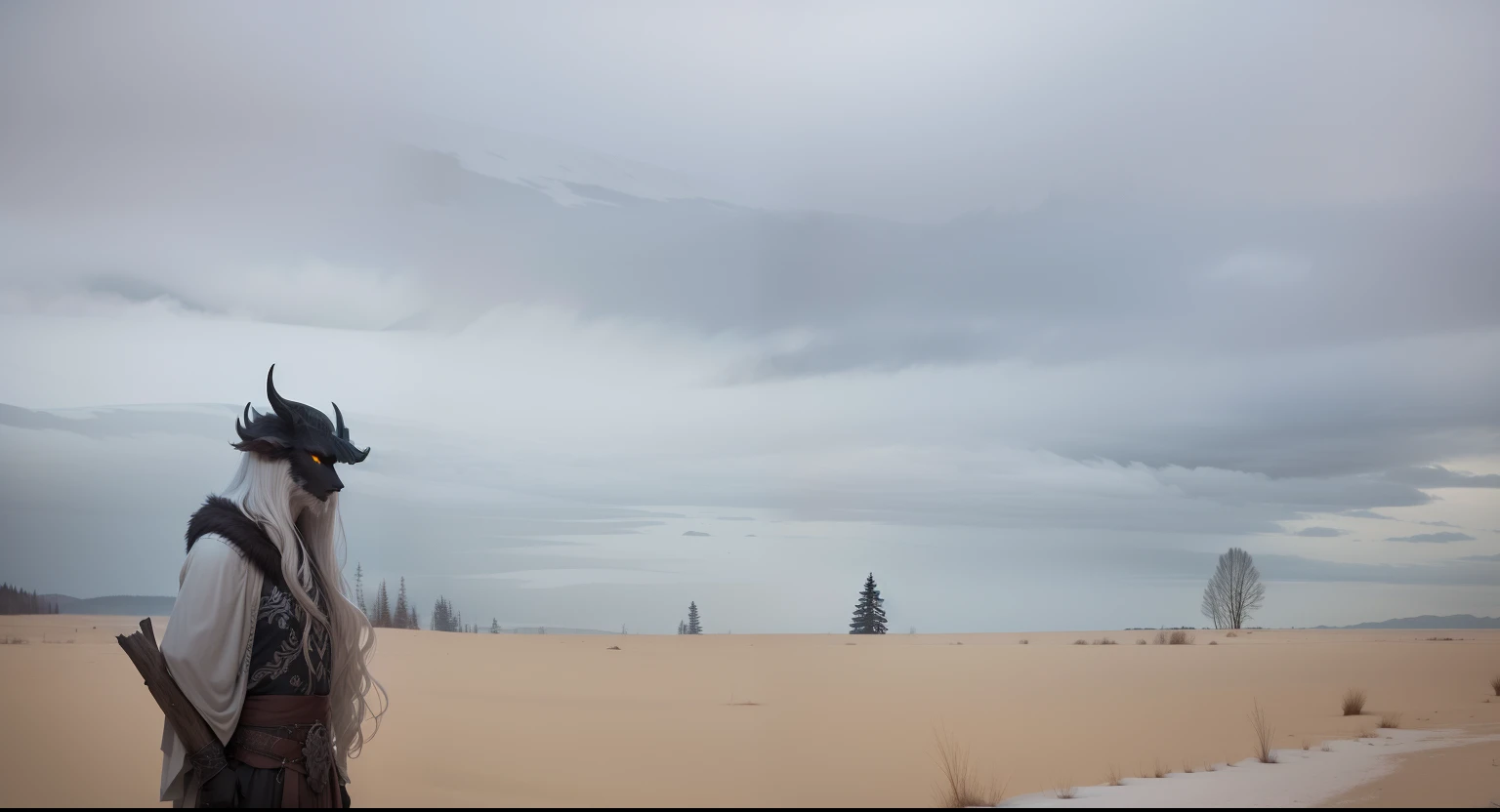 A dark nordic forest with a mythical creature lurking.