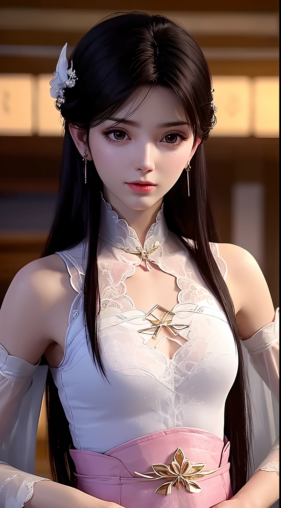 Best Quality, Masterpiece, Ultra High Resolution, (Realisticity: 1.4), Original Photo, 1girl, Pink Off-the-Shoulder, Cinematic Lighting