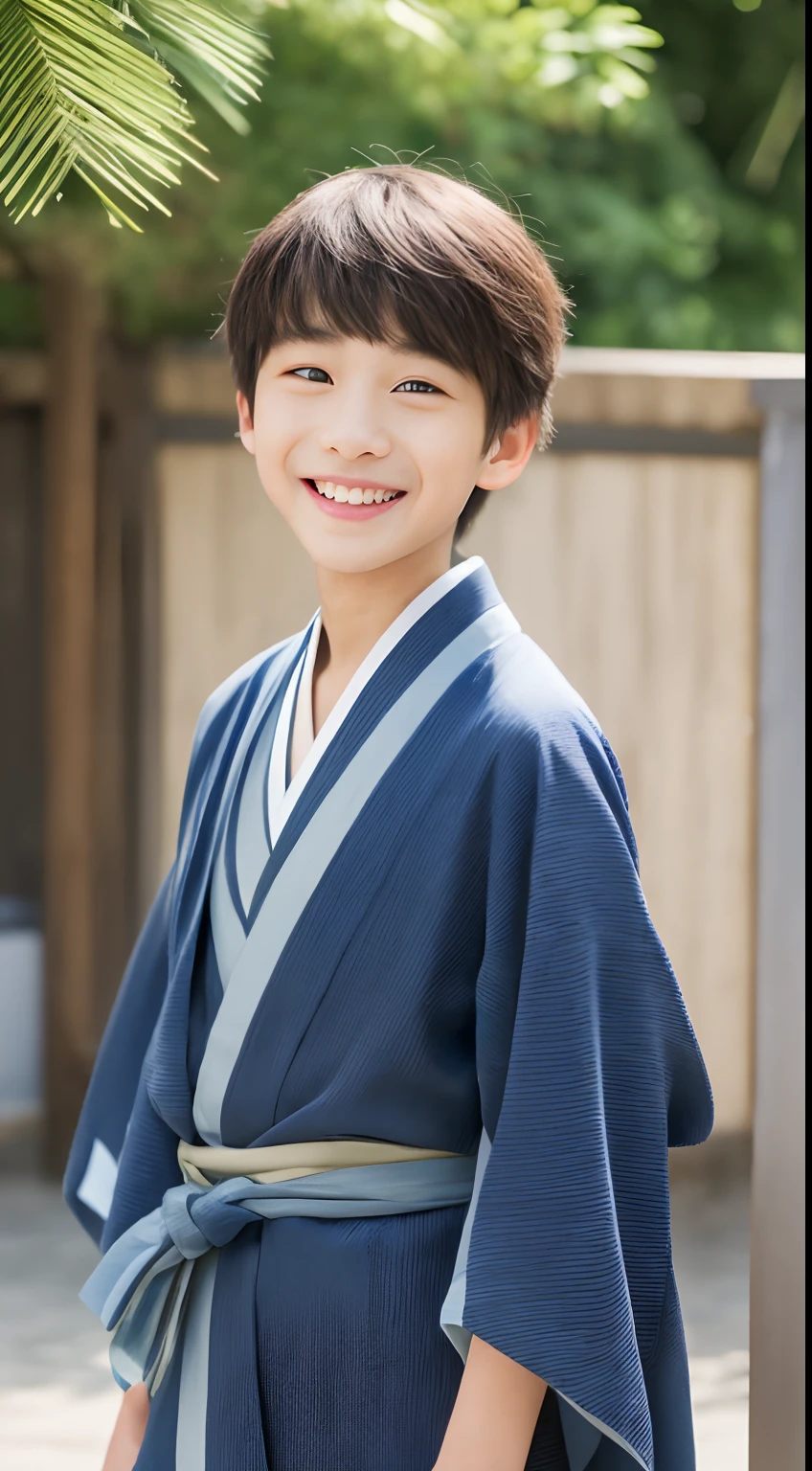 (((top-quality、8k、masterpiece))) 、Crisp focus、 (14-year-old boy) 、A slender、((kimono:Color Random))、 Street:1.2、 Highly detailed facial and skin texture、A detailed eye、Random posture、(a smile)、japanes