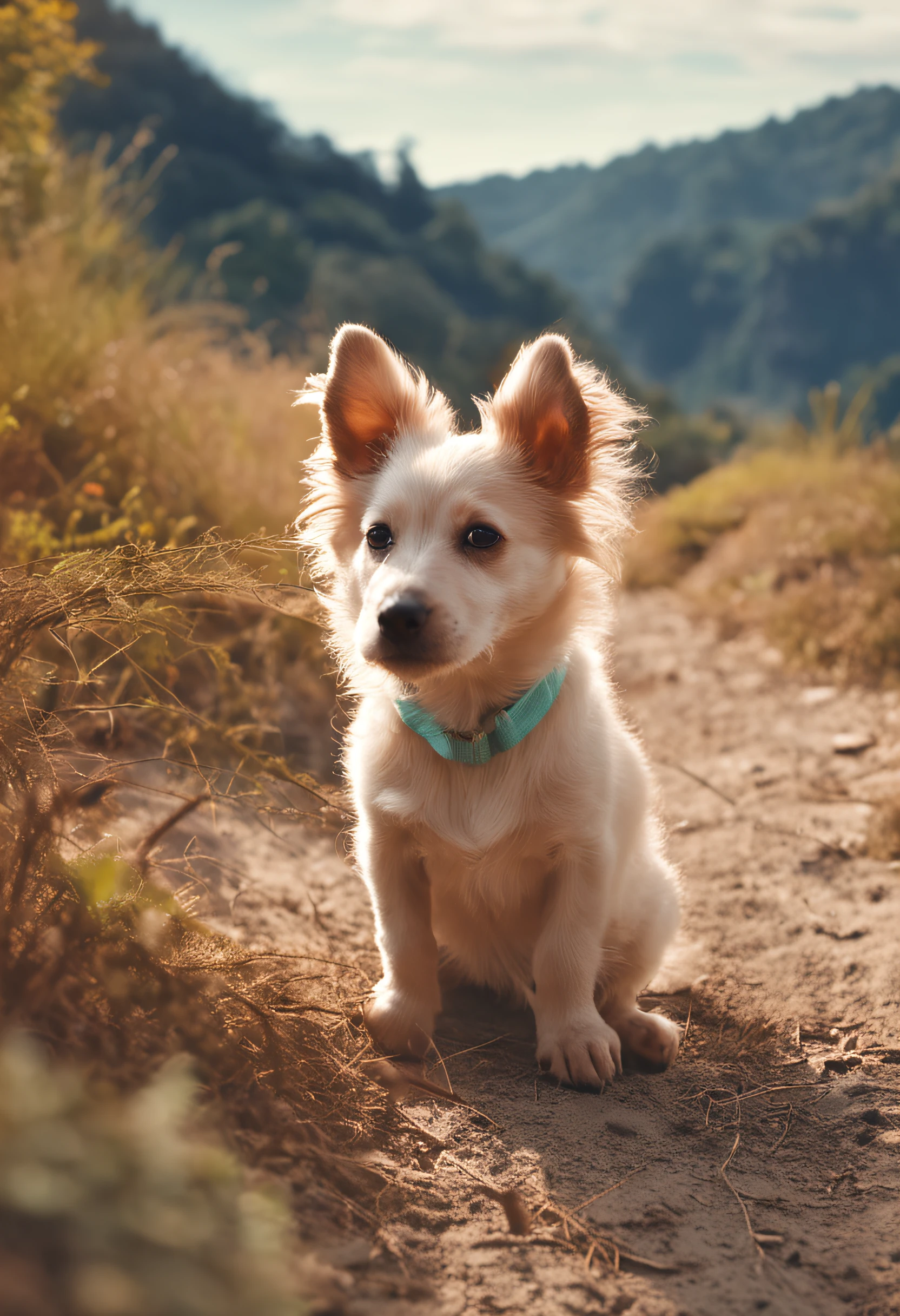 chiquita,o cachorrinho,Fresh and lovely,a warm color palette,Warm scene,smiling girl,Friendly puppy,Natural light,soft shade