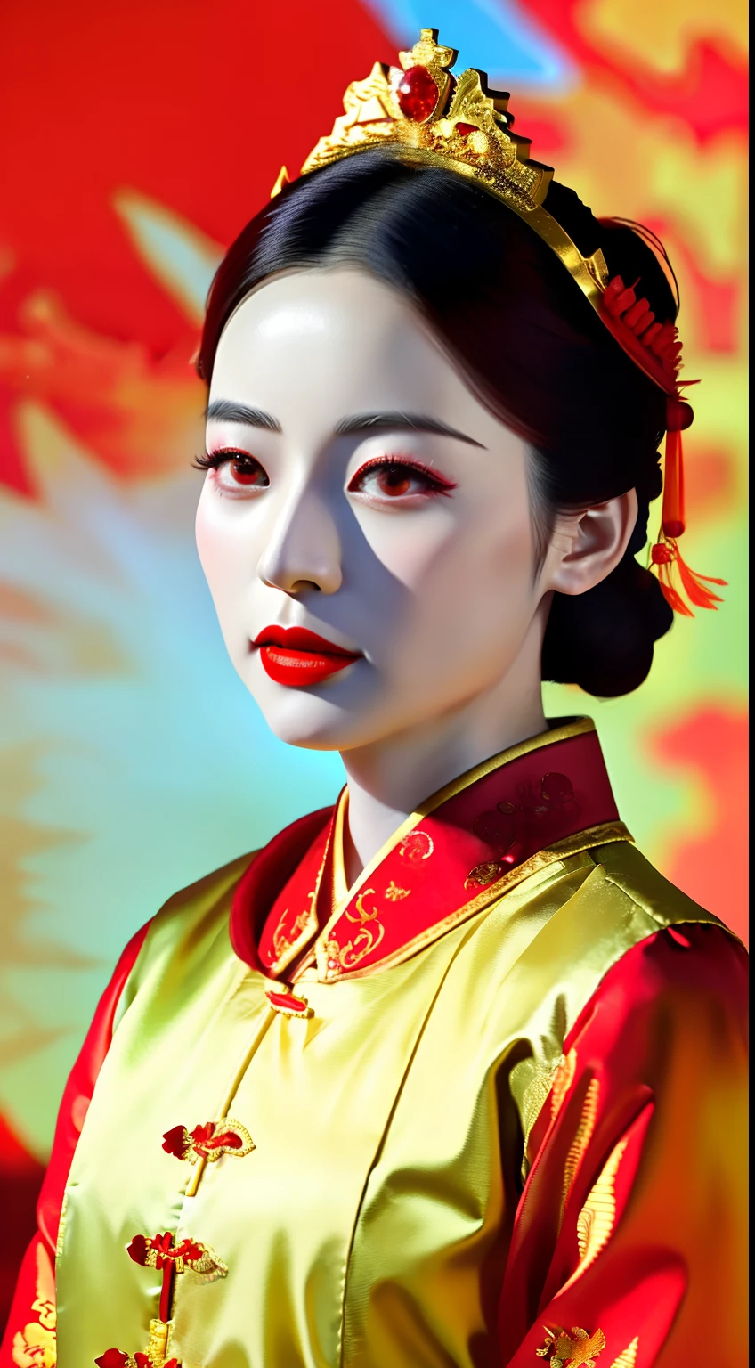 China-style，a chinese wedding，Hanfu bridal outfit，A woman in a red and gold dress，Phoenix crown，depth of fields，Real light，Ray traching，OC renderer，UE5 renderer，Hyper-realistic，best qualtiy，8K，Works of masters，super-fine，Detailed pubic hair，Correct anatomy