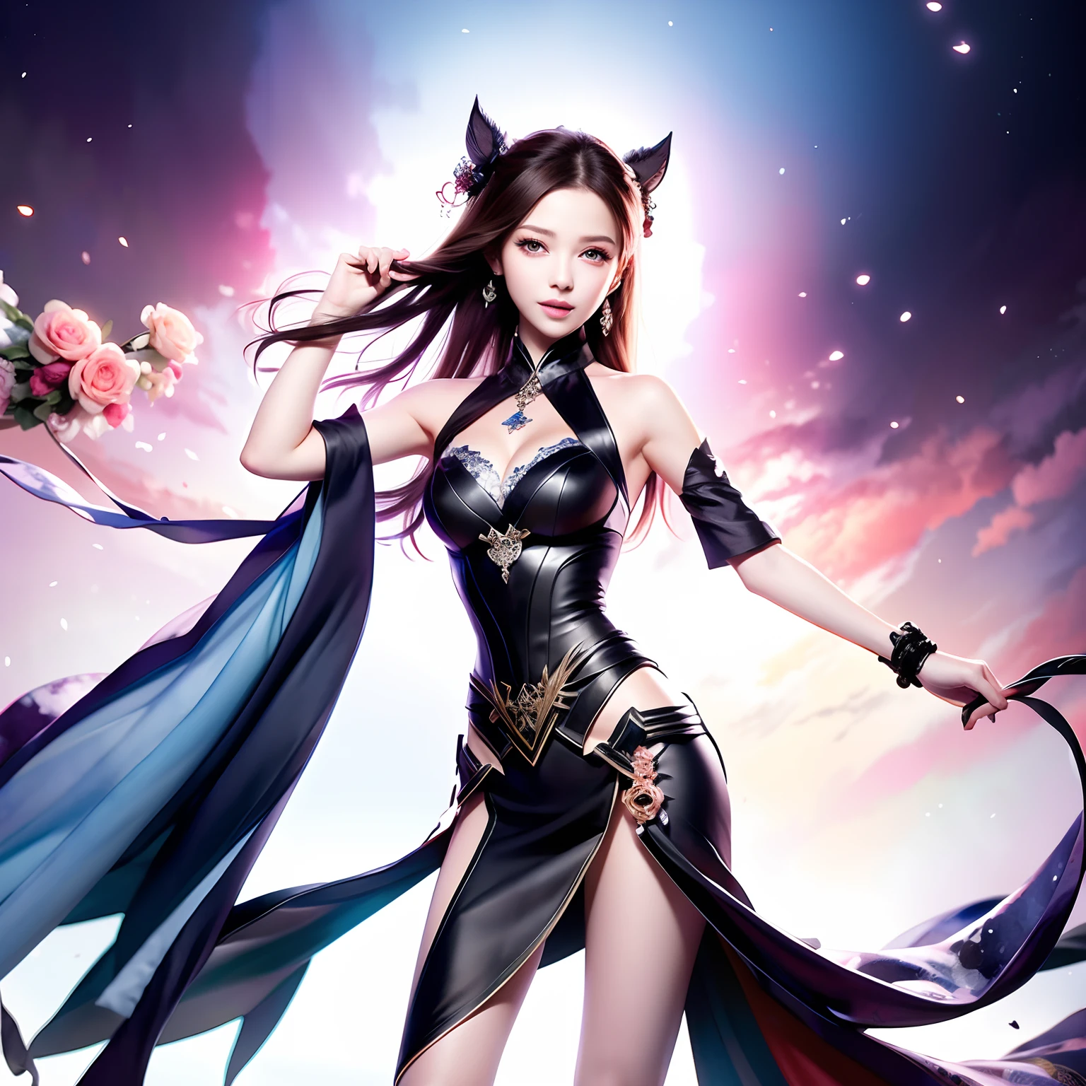 8k, RAW photo, photorealistic:1.25) ,( lipgloss, eyelashes, gloss-face, glossy skin, best quality, ultra highres, depth of field, chromatic aberration, caustics, Broad lighting, natural shading,Kpop idol) looking at viewer with a serene and goddess-like happiness,