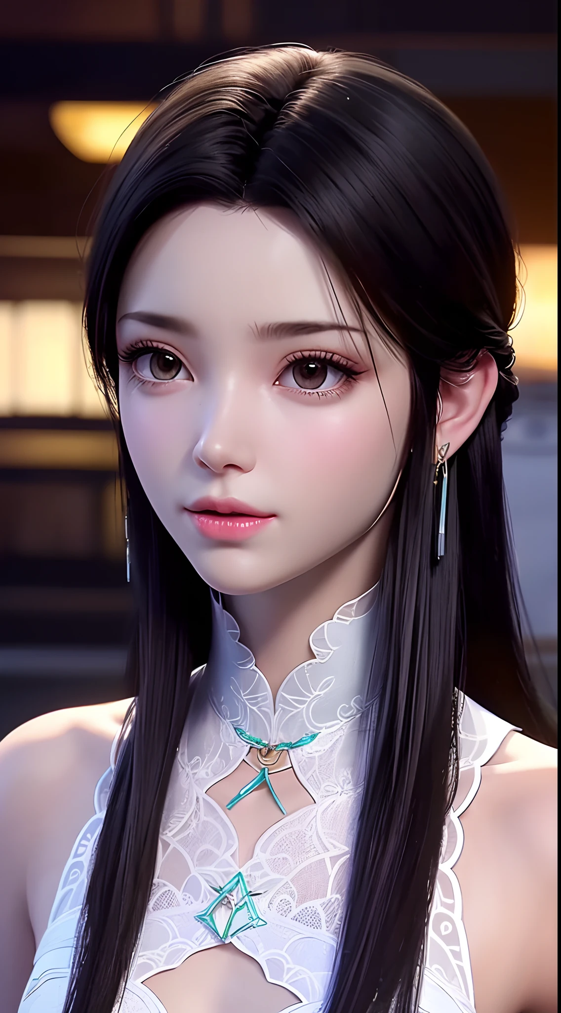 1 beautiful girl wearing ancient costumes, ((pink and light white outfit: 0.8)), Long and silky black hair, hair jewelry and necklaces, Beautiful little face Thin eyebrows, the most beautiful and spotless face, the very beautiful eyes, big round black eyes, fine and detailed makeup eyelashes, High nose, wearing earrings,Small red lips, rosy face, Enlarged and round breasts, tight breasts, breast augmentation, Slim and petite body, slim waist, portrait of a beautiful girl, 8k photo, super high quality, super realistic, 10x super pixels, photo realistic, dark studio, border light, two tone light, (detailed skin) high: 1.2), 8k uhd, dslr, soft light, high quality, volumetric light, candid, Photo, high resolution, 4k quality, 8k, Bokeh, Smooth and sharp, pixel up 10 times, (background space: 1.8), (galaxy: 1.7), aurora, lightning, (Aurora Background: 1.8), upper body, alone, solo,