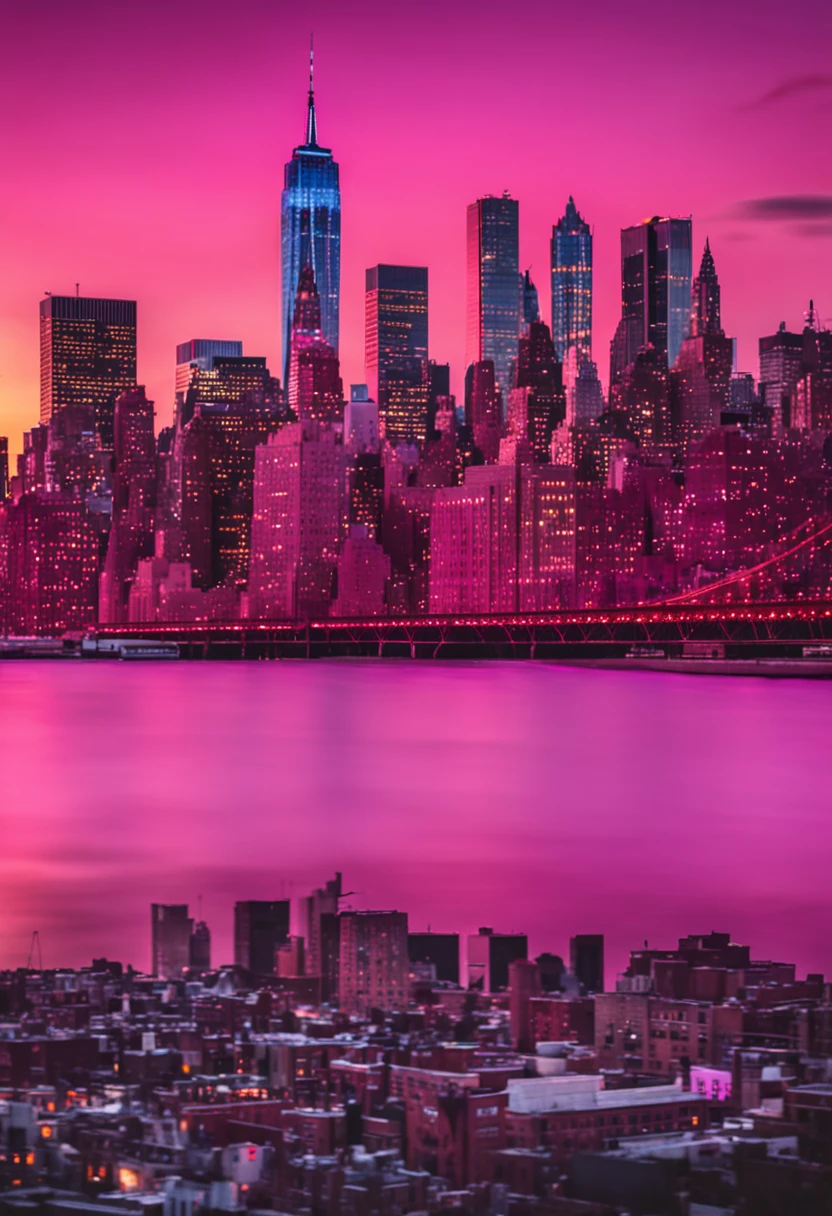 New York city pink and purple sunset