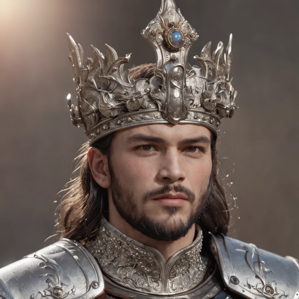 (tmasterpiece,best qualtiy;1.3)(8K、Photorealsitic、Raw photography、top-quality: 1.4)、超A high resolution、A hyper-realistic、king、Full body armor、Great sword、Big shield、Silver armor、ornate crown. emperor on his throne, up close head and shoulder portrait