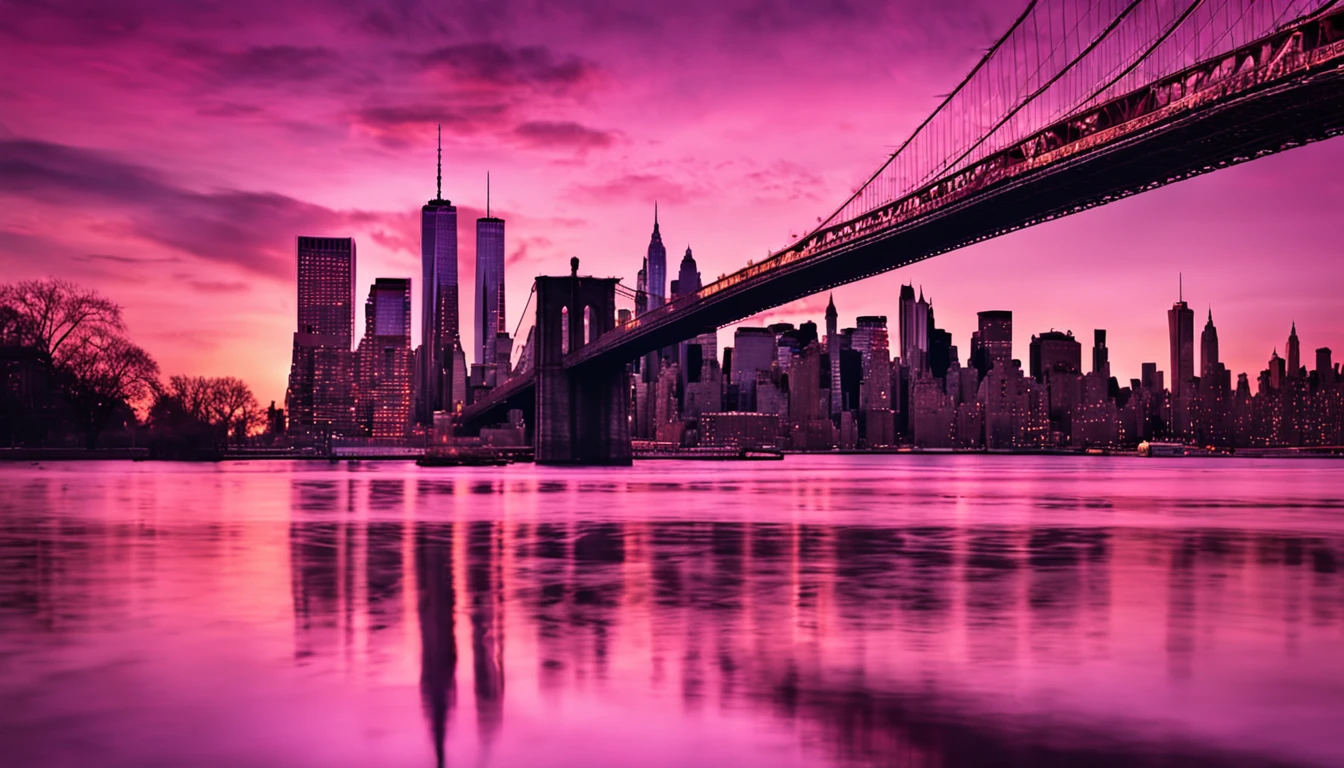 New York city pink and purple sunset
