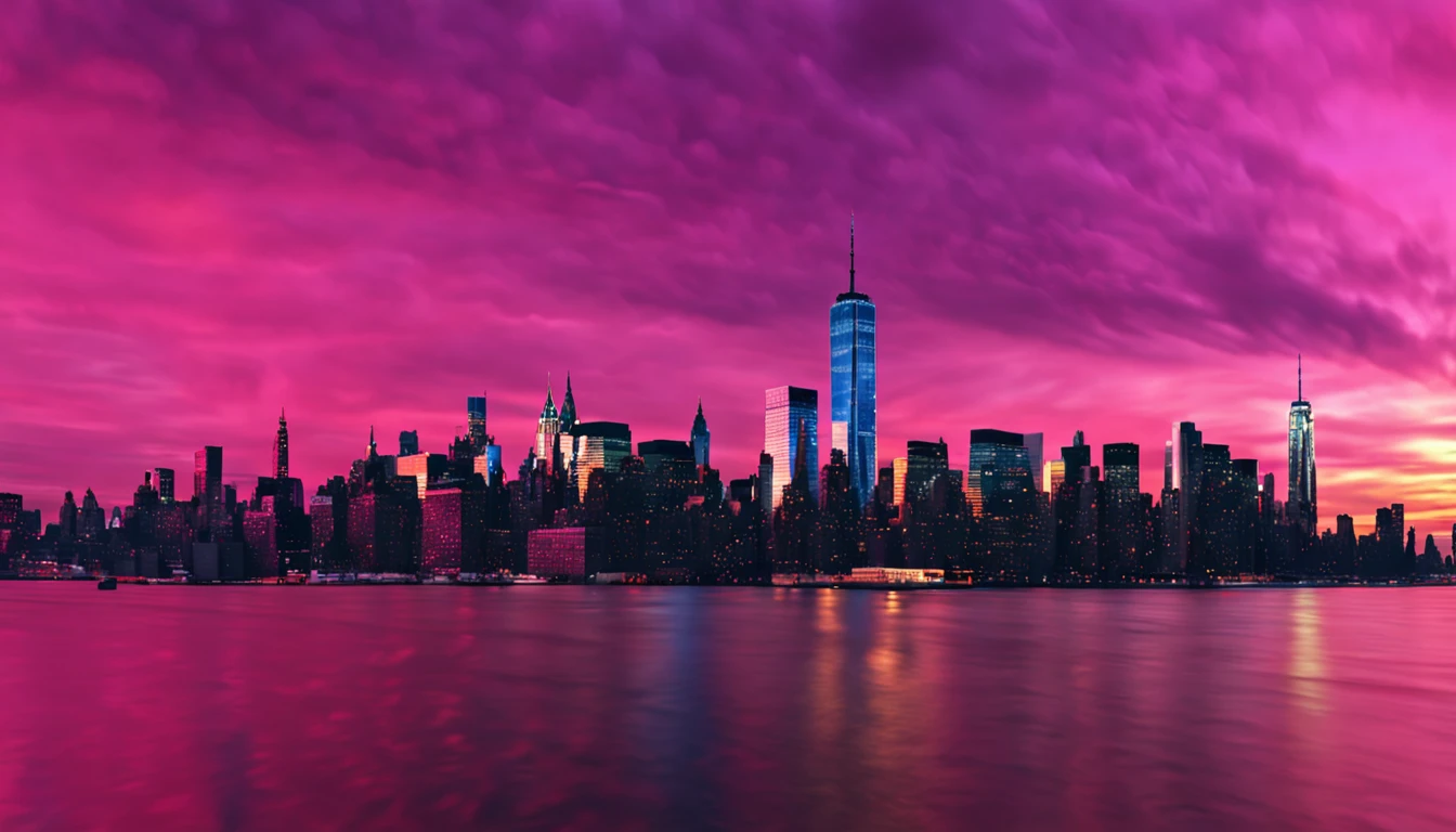 New York city pink and purple sunset