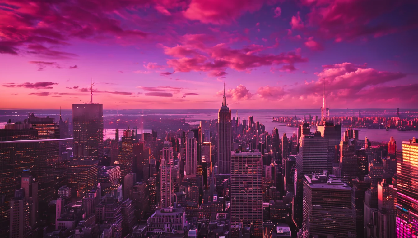 New York city pink and purple sunset