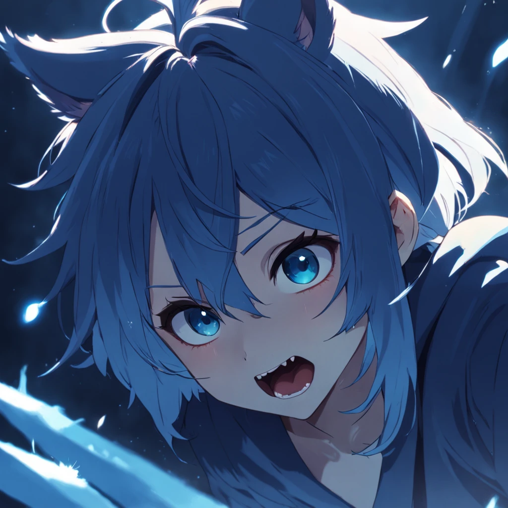 tmasterpiece,best qualtiy,cinematic Film still from,Cute bear orcs,Boy,Hair color:Dark blue,Hair color:white colors,Pupil color:cyan colors,shaggy,adolable,rays of sunshine,ssmile,Black and white clothes,Chubby,Boy,Background with:rays of moonlight,action:No missing hands