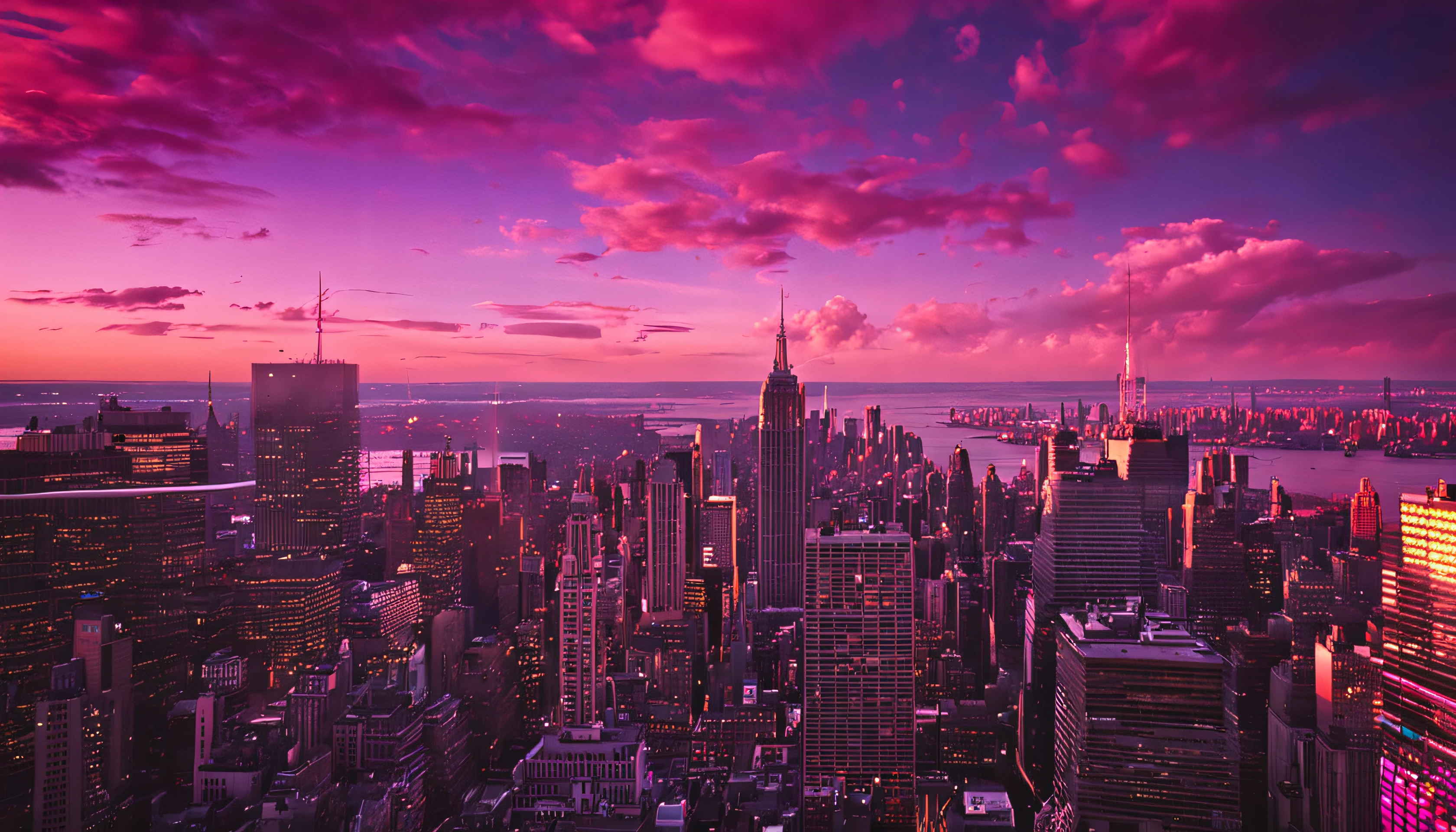 New York city pink and purple sunset