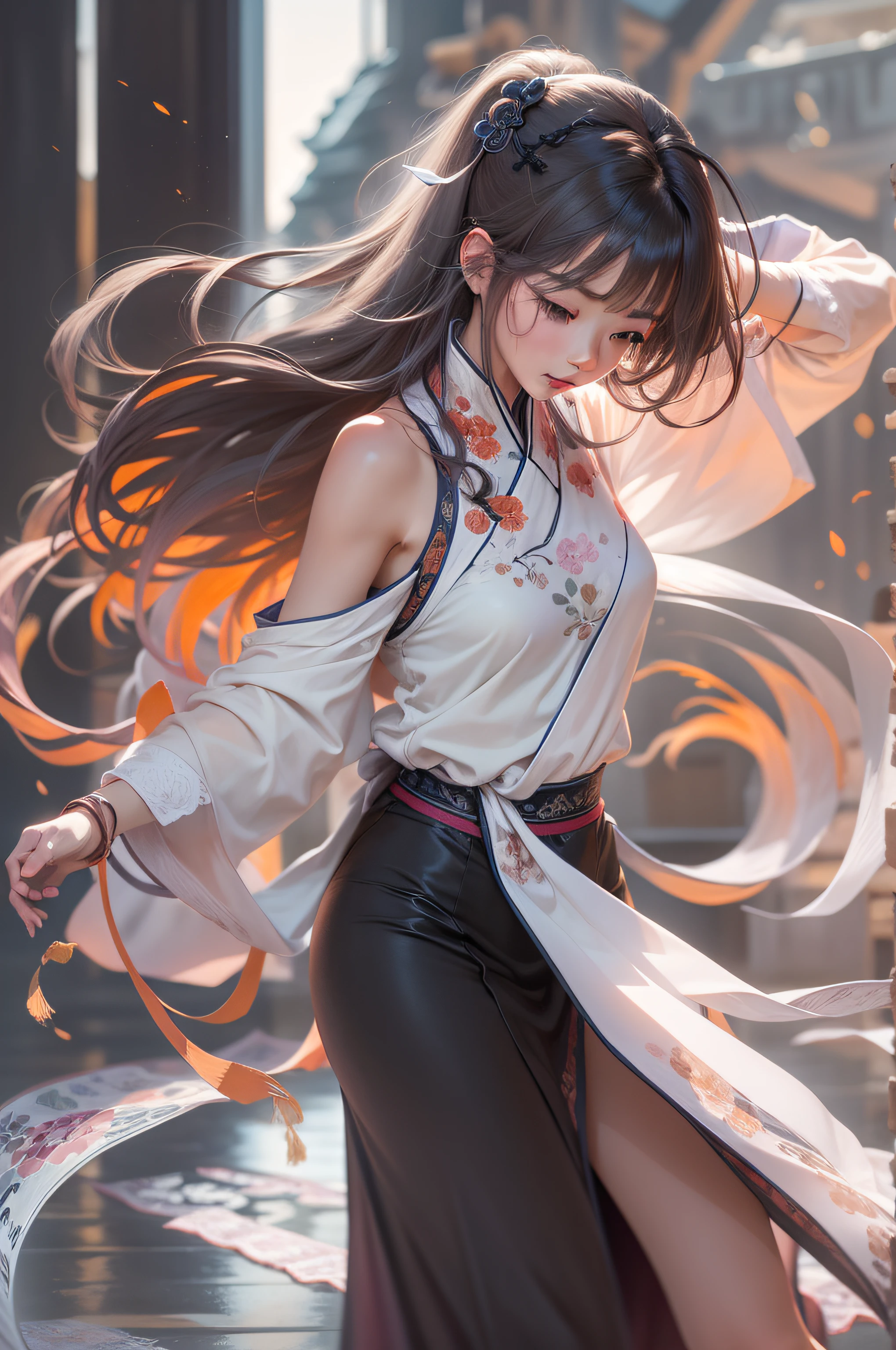 (Two-dimensional girls,anatomy correct,full bodyesbian,having fun)(best qualtiy,high detal,tmasterpiece,Cinematic lighting effects,4K,Chiaroscuro)(The is very detailed,reasonable design,Clear lines,High- sharpness,best qualtiy,tmasterpiece,offcial art,) (China - chic Chinese girl,anatomy correct,Oriental elements)Witch's Flame,with light glowing,dreamy glow,anatomy correct,(realisticlying,tmasterpiece,The best quality,hyper HD,The is very detailed,cinmatic lighting) Transparent cute girl,Transparent mech,(ink and watercolor painting)Dunhuang style,Dance the sky,ancient chinese beauti,Silk Hanfu,Tulle streamers,Beautiful dance moves,ink wash style,Clean colors,Decisive cut,A white space,impressionistic,gentlesoftlighting,Fantastic glow,(Bokeh background),tmasterpiece,ultradetailed,Epic composition,HighestQuali,4k,frontage,quadratic element