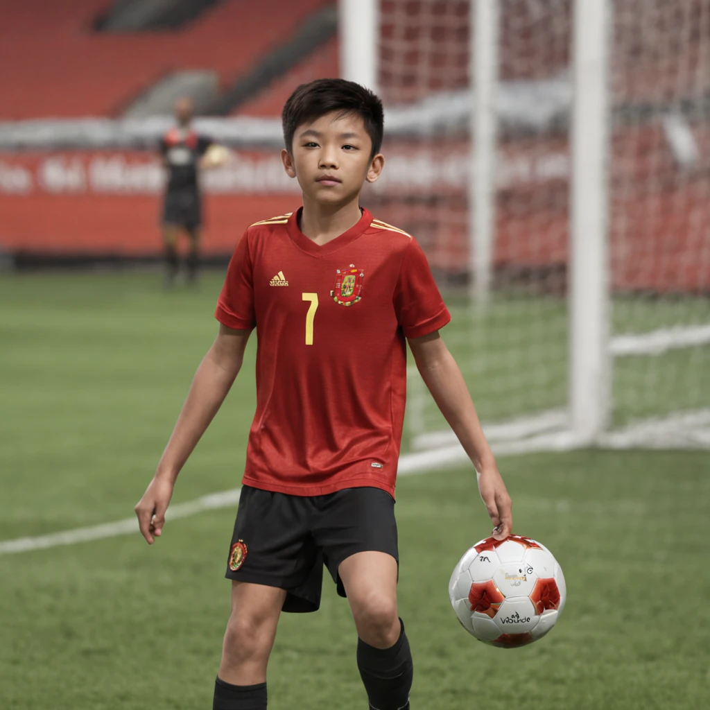 A height of 1.75m -yeld Chse teenager,Wearing the number 7 shirt of the Portuguese national football team，Boy studend compact，Use snapshots to capture moments when teenagers play soccer，The background blends in with the player in the distance，Old Trafford Football Stadium，Sports full-body photos，Sports full-body photos，Football league,Cinematic texture，Positive main light，Fill light，(professional 3d render:1.3) af (Realistic:1.3) most beautiful artwork photo in the world, full body 8k unity render, action  shot, skin pore, Detailed, (vibrant, photograph realistic, Realistic, Dramatic, Dark, Sharp focus, 8K), , ((((The number 7 shirt of the Portuguese national football team)))), ,(Highly detailed:1.4), Digital painting, rendering by octane, art  stations, concept-art, smooth, Sharp focus, illustration, wlop ilya kuvshinov, and greg rutkowski and alphonse mucha gracias, (Global illumination, Studio light, volumettic light),