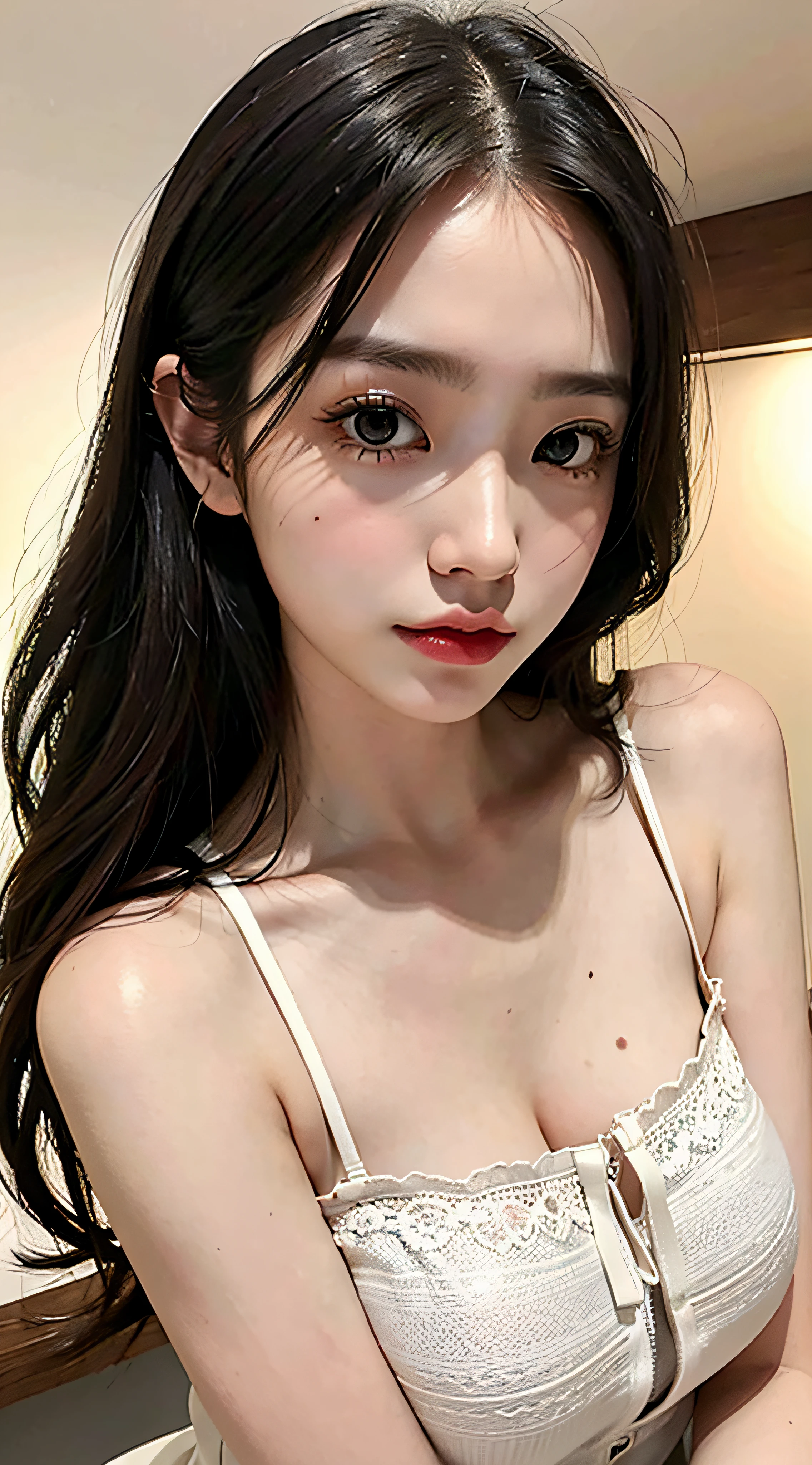 highest quality, RAW Photos, Realistic, face, Incredibly beautiful girl, cute, Long Hair,ponytail，Written boundary depth, High resolution, Super detailed, detailed, Very detaileded, extremely detaileded eye and face, Sharp pupils, Realistic students, Sharp focus, Cinema Lighting, flat breasts, small breasts, small,( small bust: 1.2), small bust, (slim, small, flat, small), thin, Delicate and sexy collarbone, (White shirt:1.2), (Lifting ワイシャツ to show off a small white bra:1.5)))，((Whole Body Ezbian))，