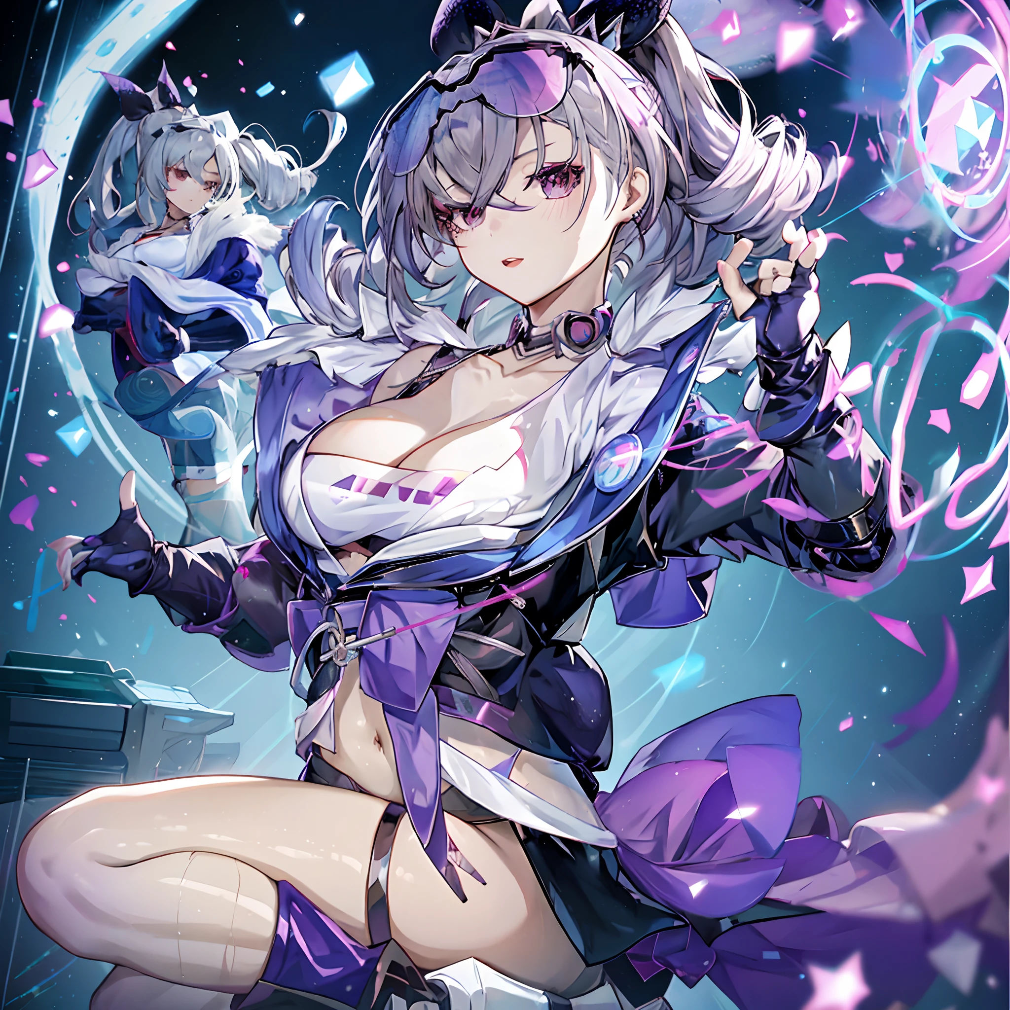 big cleavage, Beautiful anime girl,Beautiful anime girl, anime goddess, beautiful anime woman, Translucent skin,medium-Long hair,Wear fair-skinned clothes, Juicy transparent yukata.,