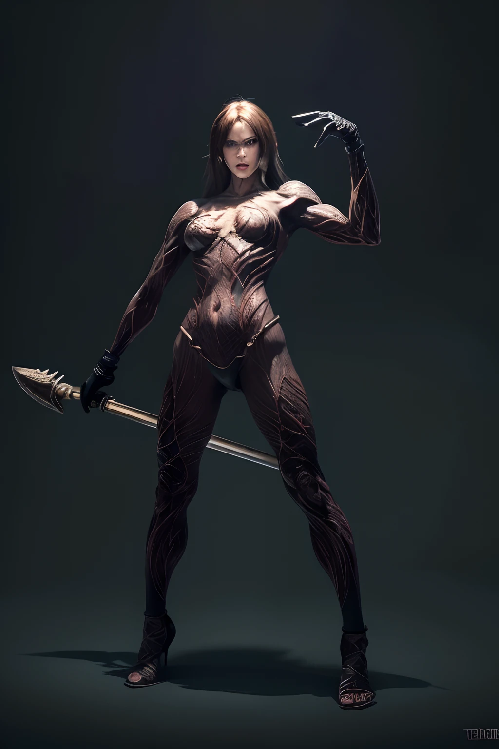 Game character standing drawing design,Hell monsters,short,Strong limbs,Muscle explosions,Covered with scales and barbs,cunning,shadowy,uncanny,terroral,scythe,Fighting posture,(full bodyesbian:1.4),with black background,clean backdrop,depth of fields,high light,Real light,Ray traching,OC renderer,UE5 renderer,Hyper-realistic,best qualtiy,8K,Works of masters,super-fine,Detailed pubic hair,Correct anatomy,
