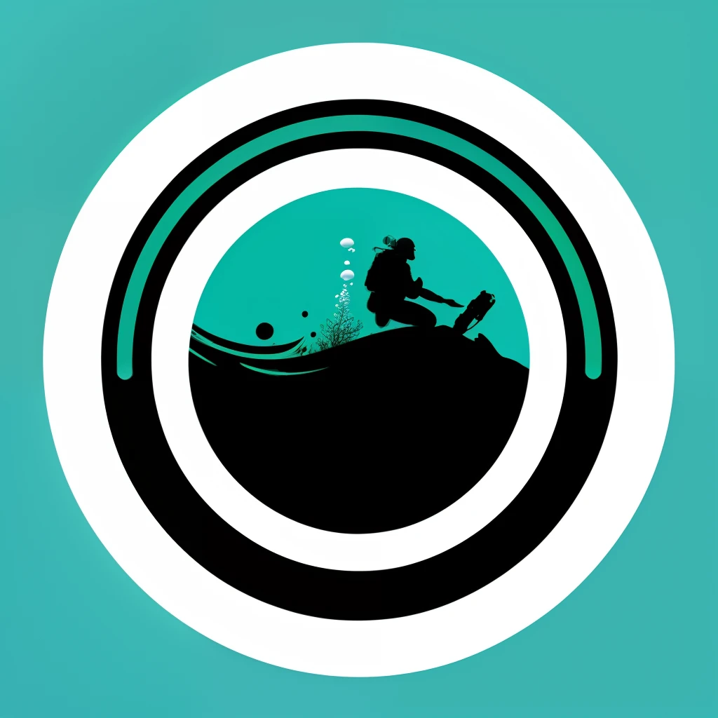 ( Diving center and snorkeling logo,Diver minimalist logo), simple logo, minimalism, transparency,white background, round emblem with minimalist design, weights,digital vector graphic style, logo design work, accurate design, palette with great detail precision, vector image, professional photography, isoometric,calligraphic flowing,blue color, green color,black color, red color