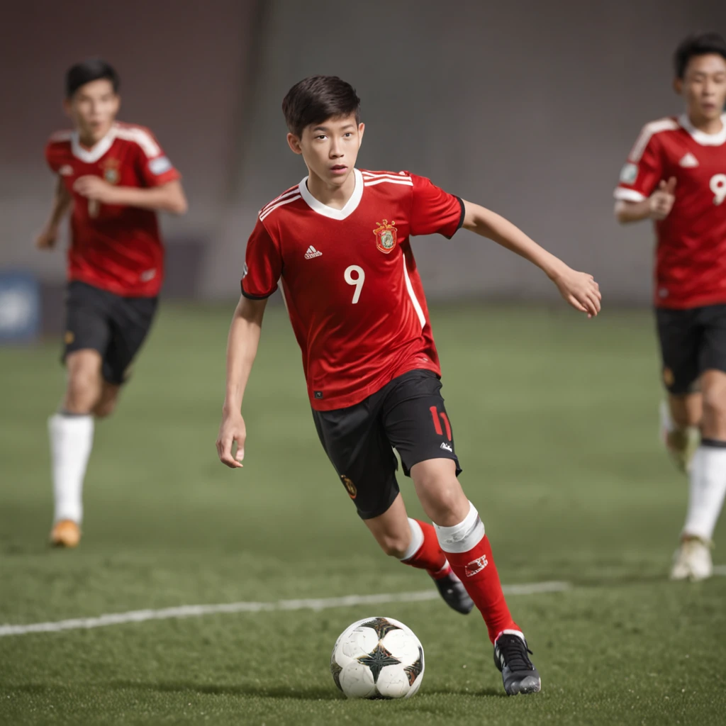 a height of 1.75m 12-year-old Chinese teenager,Wearing the number 7 shirt of the Portuguese national football team，Boy student，Robust and compact，（（（Use snapshots to capture moments when teenagers play soccer））），The background blends in with the player in the distance，Old Trafford Football Stadium，（Sports full-body photos：1.5），Sports full-body photos，Football league,Cinematic texture，Positive key light，Fill light，(professional 3d render:1.3) af (Realistic:1.3) most beautiful artwork photo in the world, Full body 8K unified rendering, action  shot, skin pore, Detailed, (vibrant, photograph realistic, Realistic, Dramatic, Dark, Sharp focus, 8K), (The number 7 shirt of the Portuguese national football team) ,(Highly detailed:1.4), Digital painting, rendering by octane, art  stations, concept-art, smooth, Sharp focus, illustration, wlop ilya kuvshinov, and greg rutkowski and alphonse mucha gracias, (Global illumination, Studio light, volumettic light),