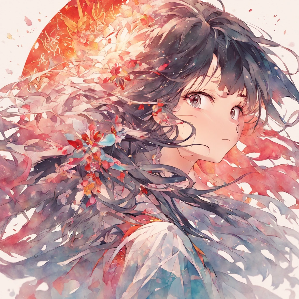(White background:1.4),(Silhouette of a girl's head, Eyes closed, colorfull long hair, Oriental elements),(Chinese illustration:1.3,paper art:1.3, Quilted paper art:1.2),( reasonable design, Clear lines, High sharpness,Best quality, Very detailed, Masterpiece, movie light effect, 4K )