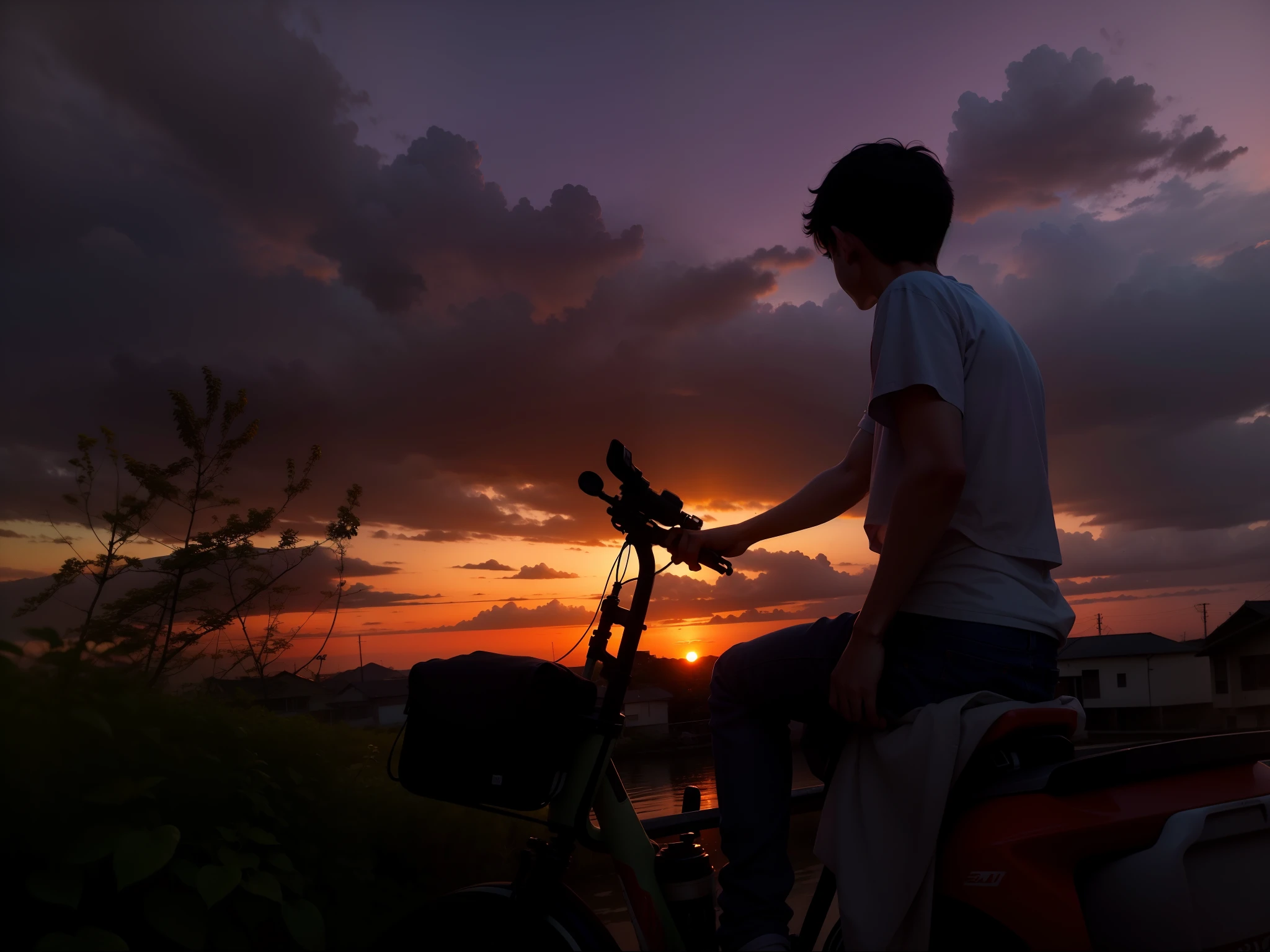 the setting sun，evening light，Back Shadow，shoun，The sunset reflects the teenager，Leave your back
