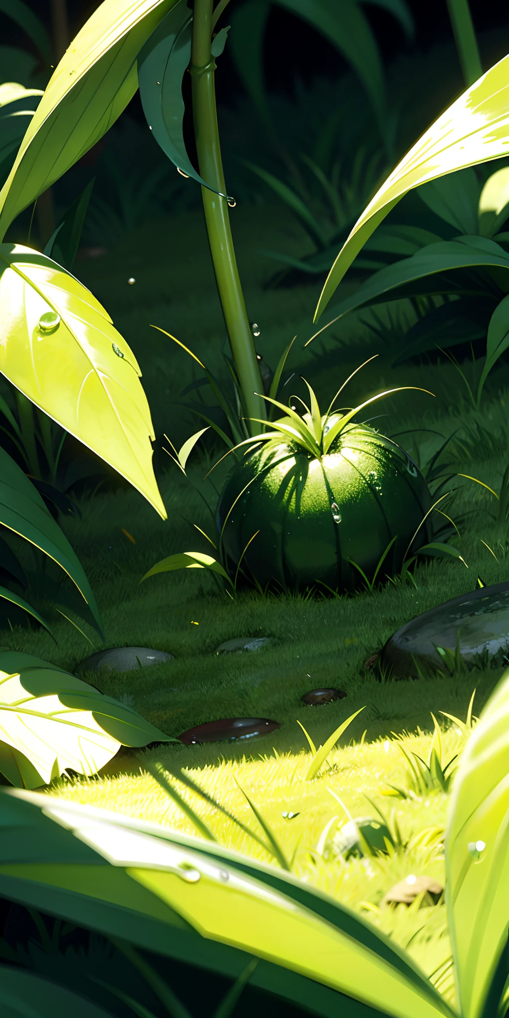 Don't be human!!!!!!!,scenecy,grassy,Lu,dew,Dew drips on the blades of grass,Ridiculous resolution, A high resolution, (masterpiece:1.4), ultra - detailed, 1boy, --v 6