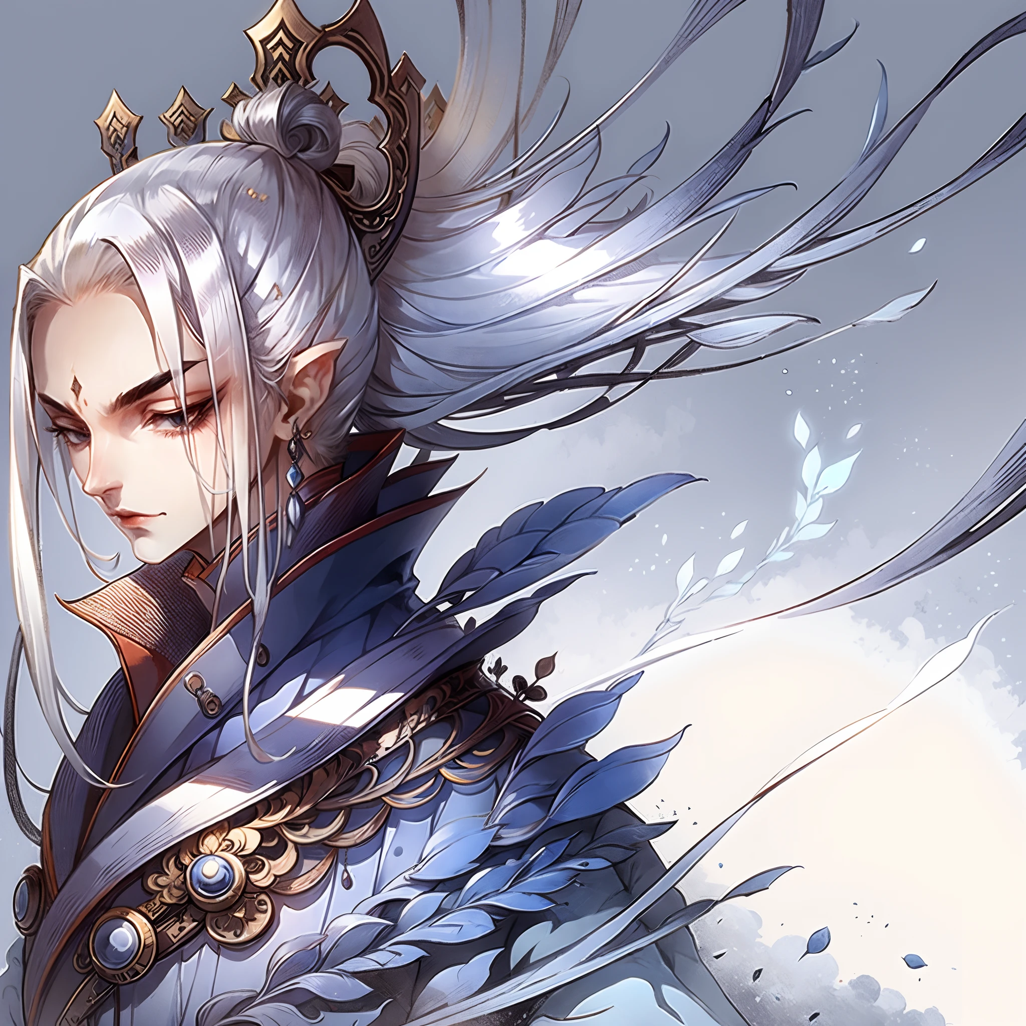 Antique boy avatar background simple two-dimensional style gray hair blue clothes Tang costume with hair bun