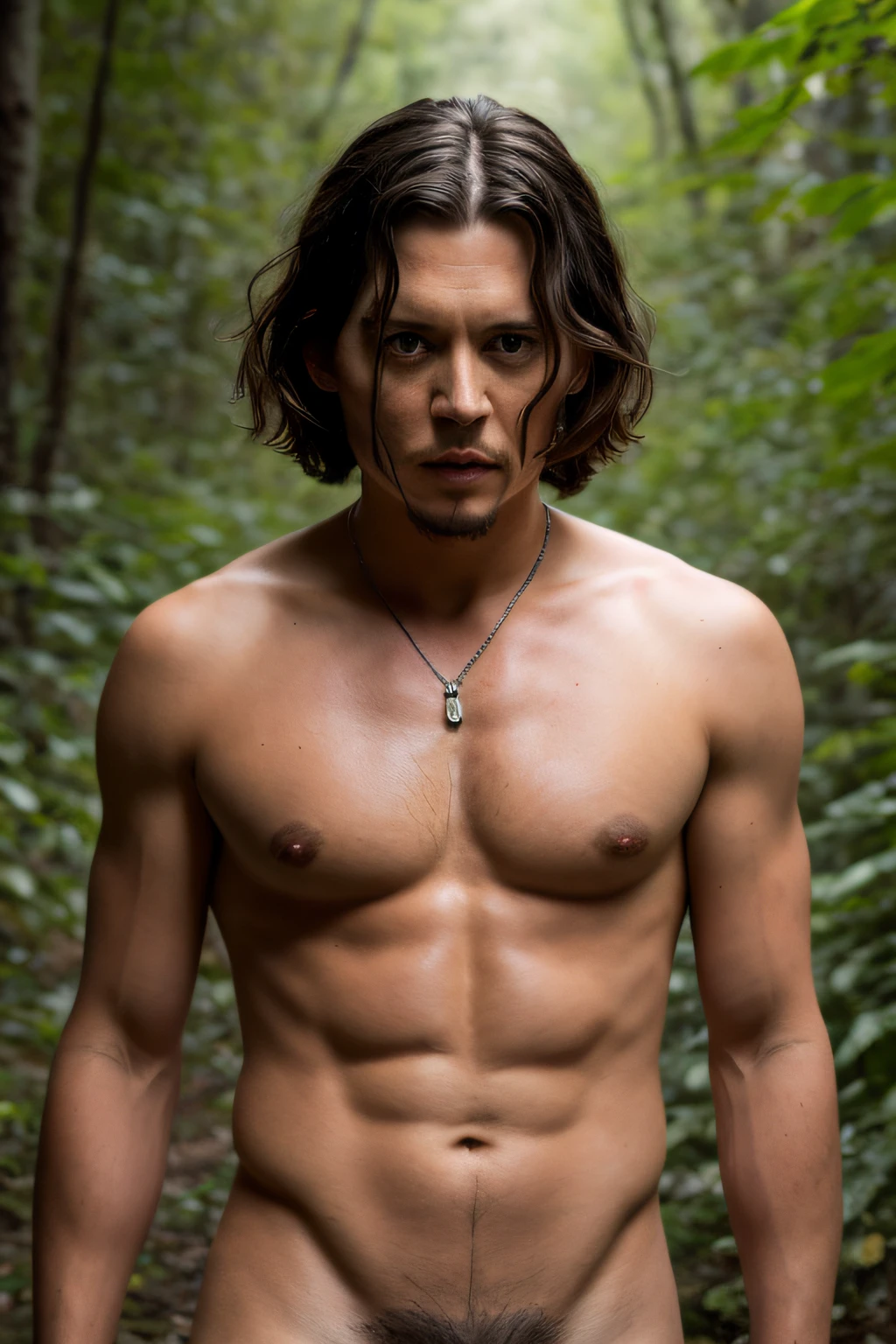 tmasterpiece, Young Johnny Depp with a naked torso walks through the night jungle among fireflies, (higly detailed: 1 1), rough face, natural skin, hiquality, nsfw, pretty eyes, (Detailed face and eyes), (s face: 1 2), tumult, extra, real-photo, PSD, Lamp photography, Sharp focus, contrast lighting, Detailed leather, high resolution 8k, Insane detailed, realistness, professional photo of a, 8k UHD, DSLR Camera, soft-lighting, hiquality, film grains, Fujifilm XT3