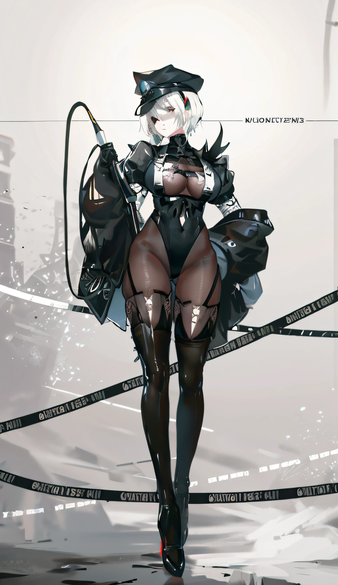 Anime characters wearing black and white costumes and black hats, Guweiz on ArtStation Pixiv, Guweiz in Pixiv ArtStation, Guviz, 2 b, 2b, Neil 2 B, guweiz masterpiece, 2b Deny automata, from girls frontline, nier : automata inspired, nier:automata inspired