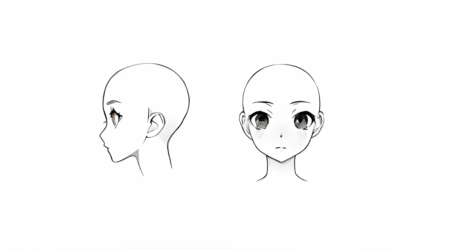 Drawing of one girl's face from two angles, hairless, Detailed anime soft face, Anime with high facial detail, detailed anime face, Pure anime sketches, cute natural anime face, anime face, Realistic anime face, flat anime style shading, cute anime face, How to Draw an Anime, Subtle anime style, Anime shading, extremely cute anime girl face, The perfect face of anime