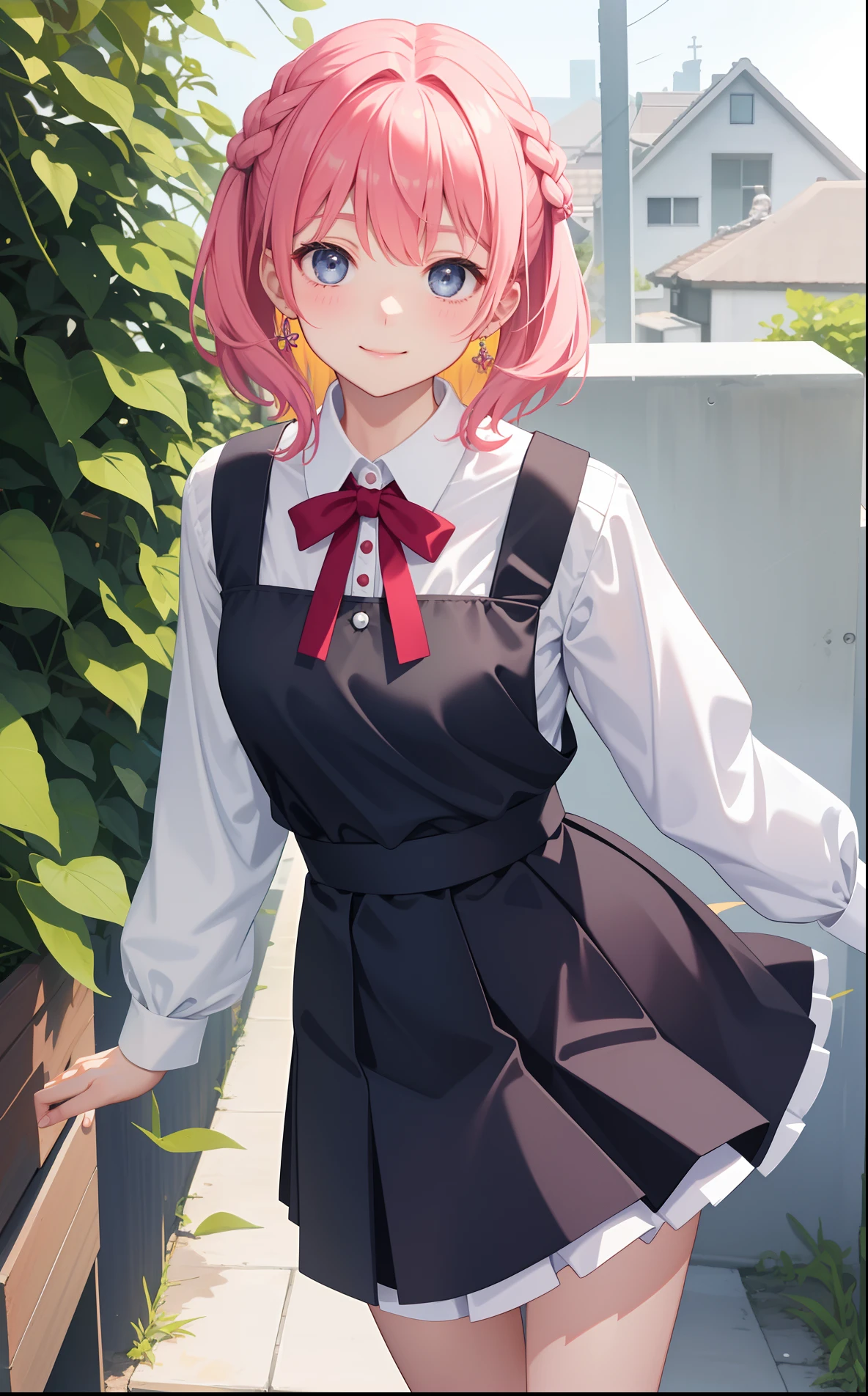 1girl in、AS-Adult、A smile、A delightful! The shirt、skirt by the、(small tits)pinafore、doress、hair adornments、(Maids)、Spring breeze、
