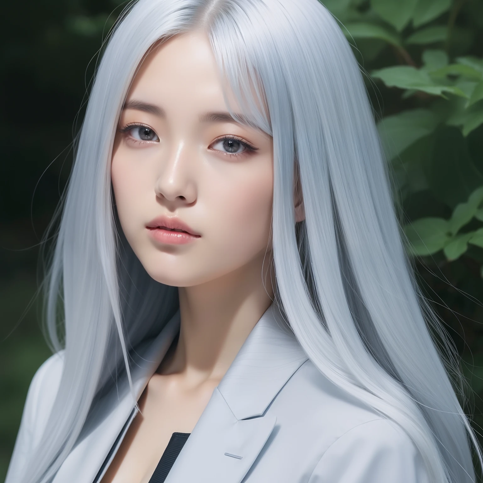 Woman with upper body in the photo（1人）、Sloppy face、Silver Hair