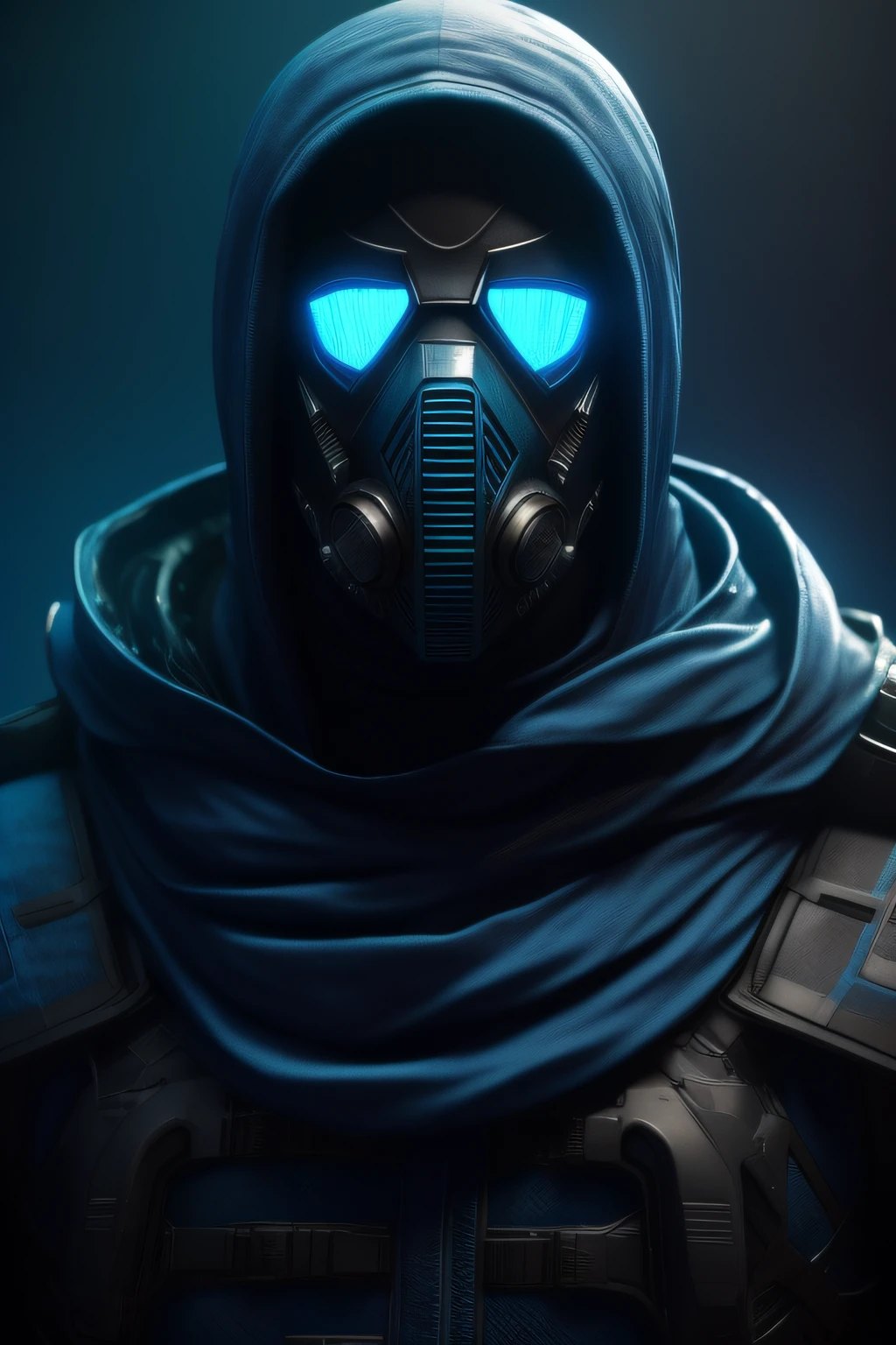 male Humaoid , covered in an ice symbiote , skin with symbiont in shades ranging from blue to black , eyes glowing , hood , he's standing in a cold forest , fantasy , dreamlike , surrealism , trending on artstation , cinematic , dramatic colors , close-up , cgscociety , computer rendering , by mike winkelmann , uhd , rendered in cinema4d , hard surface modeling , render octane , inspired by beksinski , bluish coat with shoulder pads crystallized in blue ice, face mask in shades of blue and black similar to gas masks Sub Zero Mortal Kombat 1