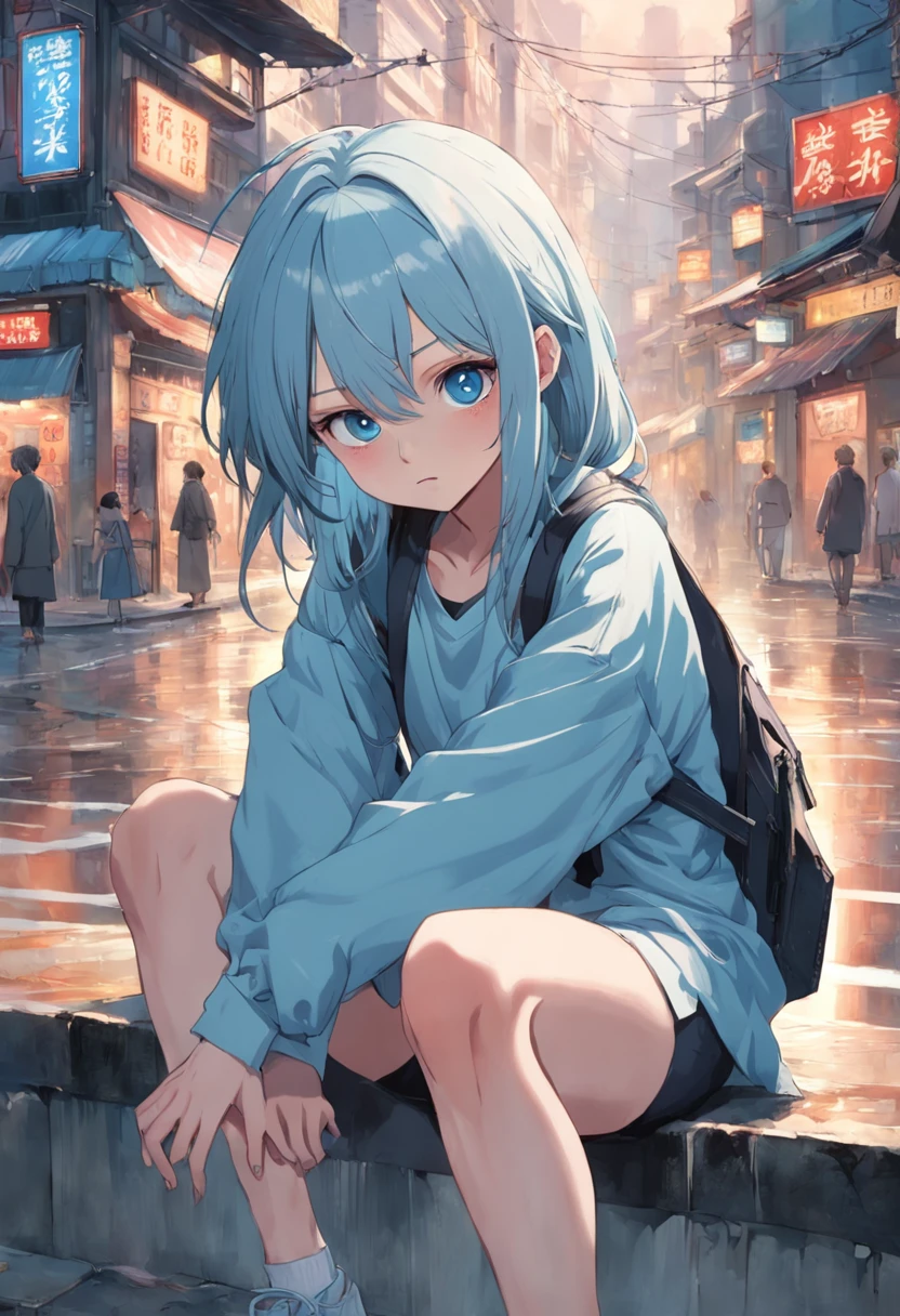(Weird and slovenly, Young appearance, Unkheveled hair, Pale complexion, Deep dark circles, Eyes widened, White long-sleeved or 8-sleeved T-shirt, Baby blue jeans, No socks, Do not tie your shoes, hunchback)