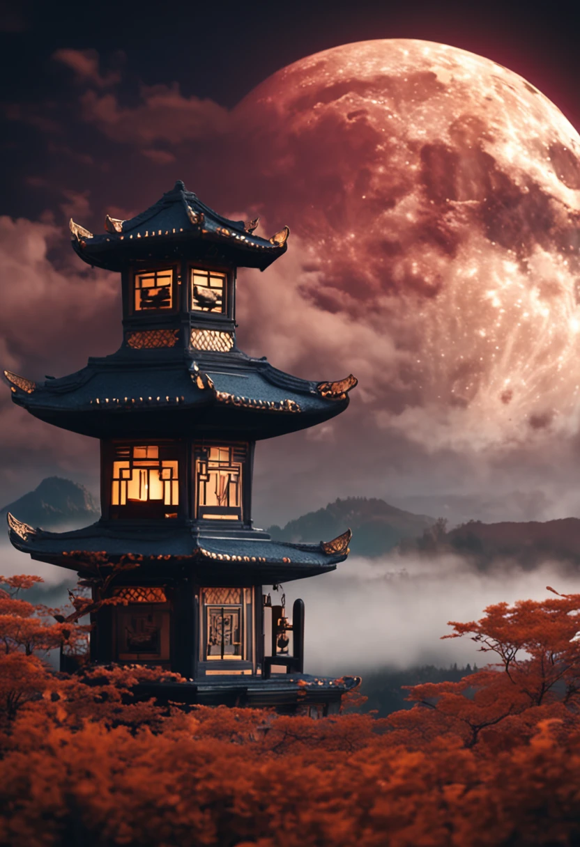 Like a lantern on the moon,Dark tones,Auspicious clouds,Warm