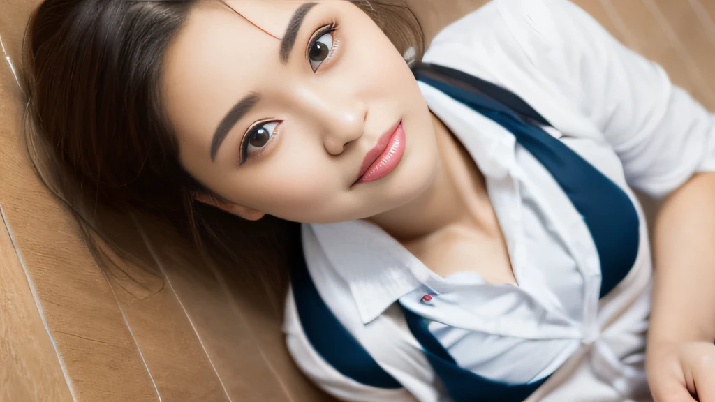 Beijing yellow-haired girl、White Skin Skin、chineseidol、年轻、Thick eyebrows、Black eyes、biting lip、Full of arrogance、Cheer Uniforms、Custom JF clothing、(1 female secondary school student)、In the school bath、Sit on a book、Slim eyebrows、Brown hairpins、hentail realism、8K、tmasterpiece、A high resolution、、anatomically correcte、、from above view、32K quality
