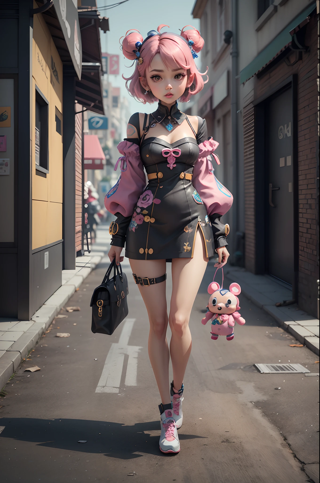 fashion toys, cute,
chibi style, cute style, mockup, pop mart,
glossy materials, luster, high saturation,
fresh color, pink,full body, front view, 3d,
octane render, blender, octane,  cartoon style,
Disney, c4d, unreal engine, digital art, behance
best quality, intricate detail, ultra detailed,
very high details, 8k, delicate, pinterest