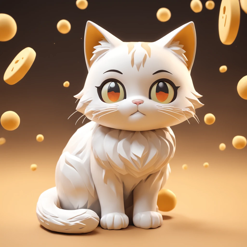 Tiny cute isometric cat emoji, tuxedo cat, Black and white cat, Cute furry, soft gold background, with soft pastel colors, 3d icon clay render, 120mm lens, 3d blender render, trending on polycount, modular constructivism, Orange background, physically based rendering, centered