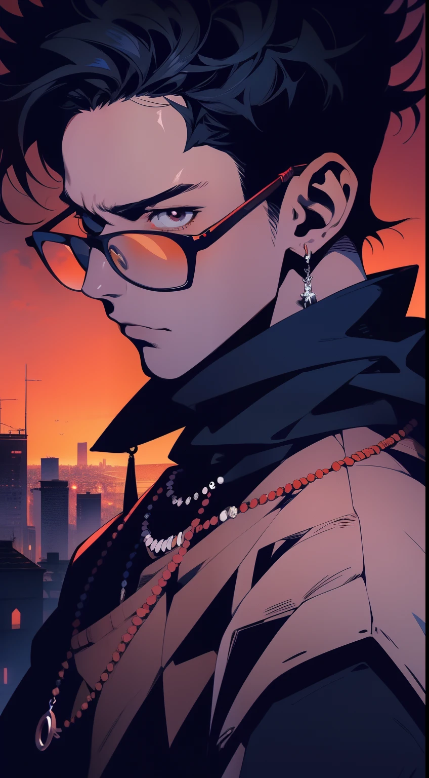 Anime guy with glasses and a necklace around his neck, handsome guy in demon killer art, Anime portrait of a handsome man, Handsome anime pose, kentaro miura art style, male anime character, Male anime style, young anime man, Anime handsome man, kentaro miura manga art style, anime style character, anime character portrait, made with anime painter studio，Badass anime 8 K, Guviz-style artwork, Digital anime illustration, male anime character，Four styles