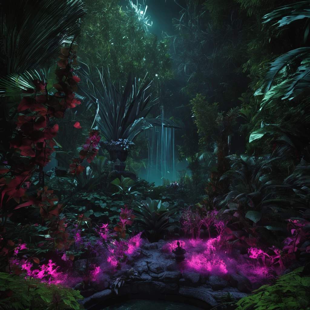 In the center of an enigmatic garden of the night, se alza una figura mitad humano, mitad esqueleto, enveloped in an ethereal light that highlights its contours and contrasts with the surrounding darkness, The garden is a mixture of lush nature and mystical elements, The atmosphere is filled with an air of mystery and connection to the supernatural.. estilo andy warhol.