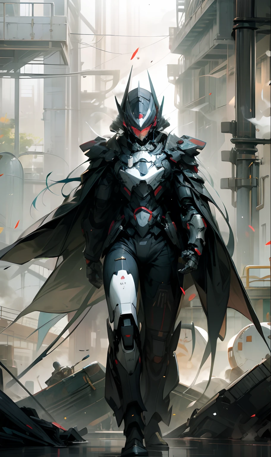 Steam mecha,Black armor,Red iron face