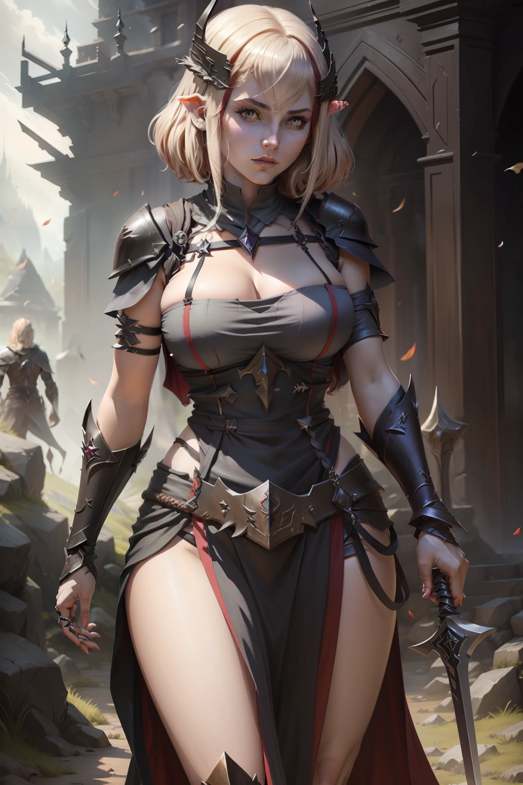 a painting of a woman with a sword in her hand, Epic fantasy art style HD, Epic fantasy character art, Epic fantasy digital art style, sylvanas windrunner, epic exquisite  character art, fantasy paladin woman, Epic fantasy style art, Epic fantasy art style, dark fantasy style art, dark elf princess