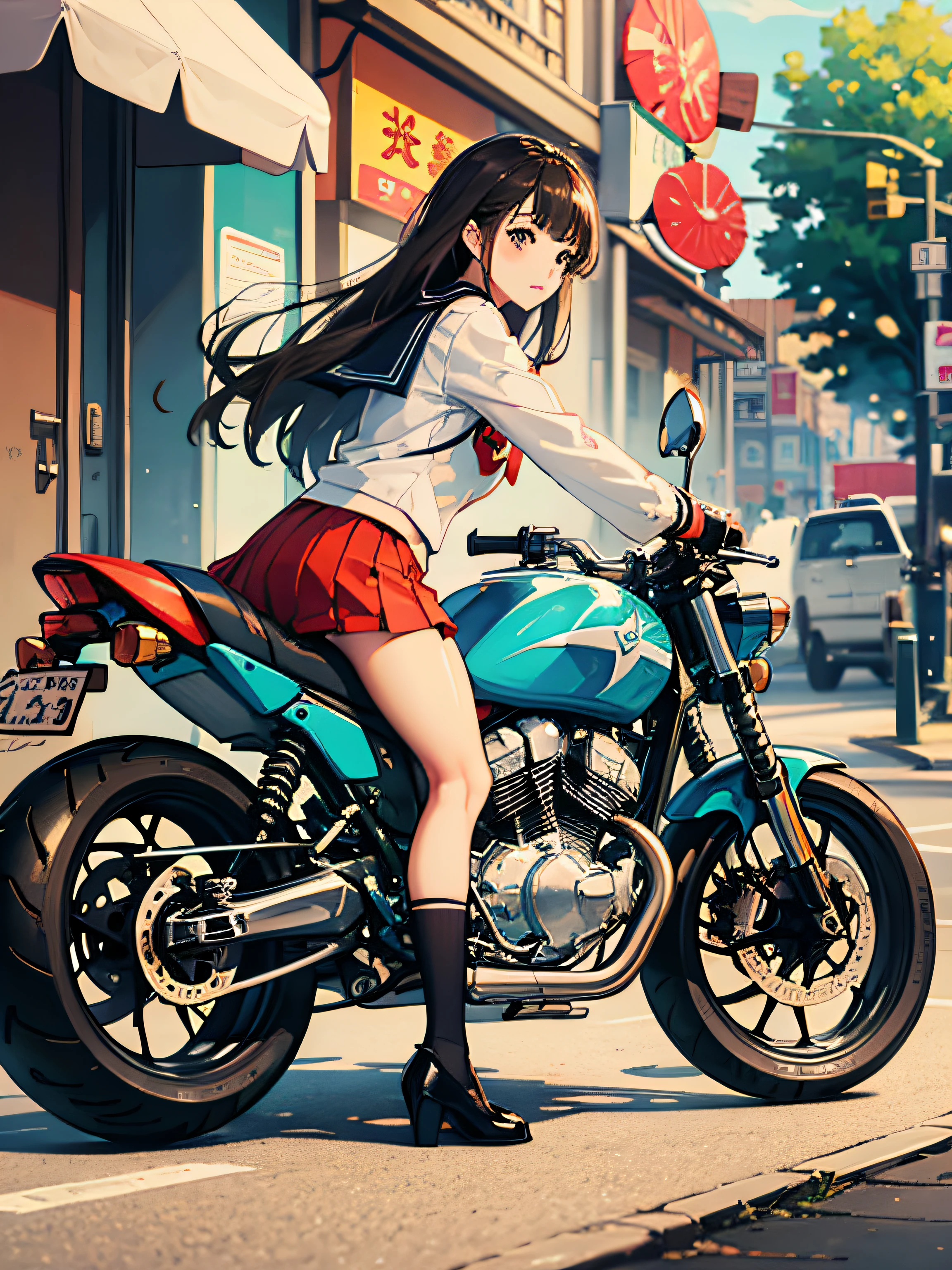 Palace, Girl, Sailor suit, Summer vacation, water melon, motorcycle,