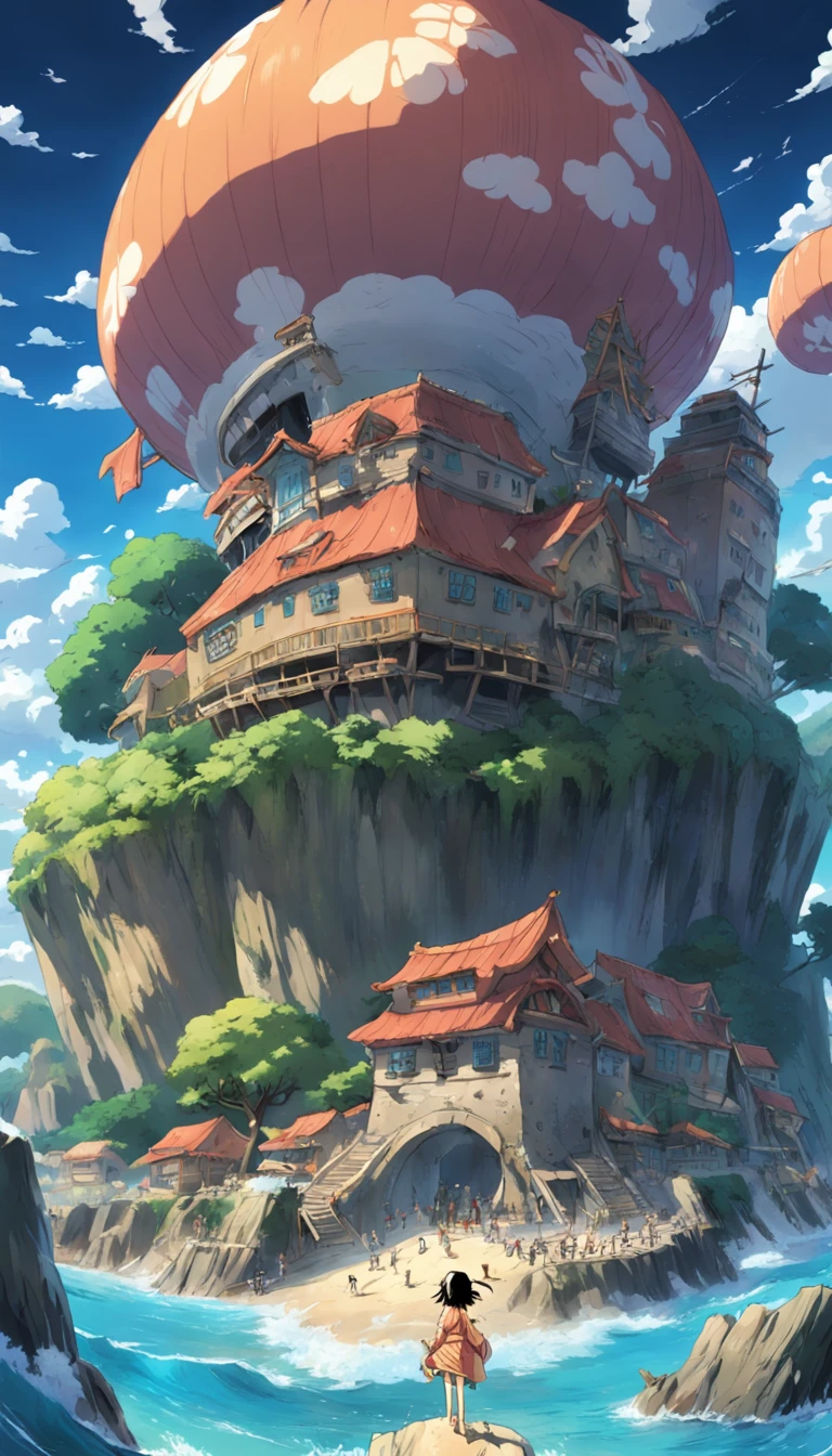 one piece inspired by Eiichiro Oda environment, theme island , pirates , treasure , adventure