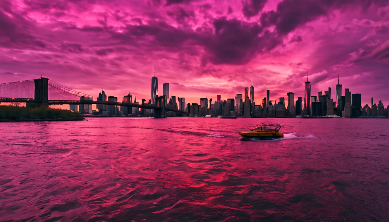 Pink purple sunset in New York City