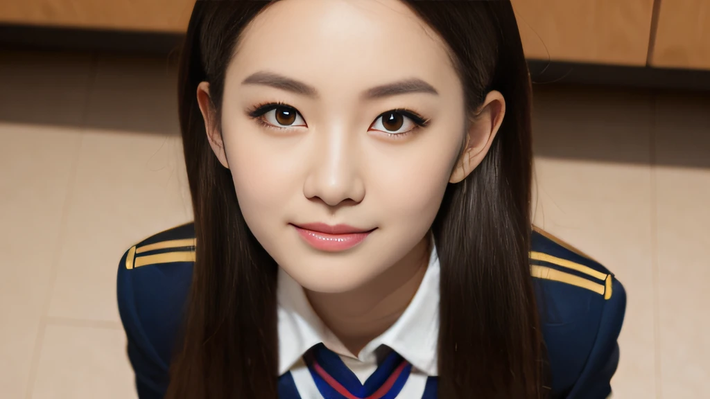 Beijing yellow-haired girl、White Skin Skin、chineseidol、年轻、Thick eyebrows、Black eyes、biting lip、Full of arrogance、Cheer Uniforms、Custom JF clothing、(1 female secondary school student)、In the school infirmary、Sit on the bar、Slim eyebrows、Brown hairpins、hentail realism、8K、tmasterpiece、A high resolution、、anatomically correcte、、from above view、32K quality